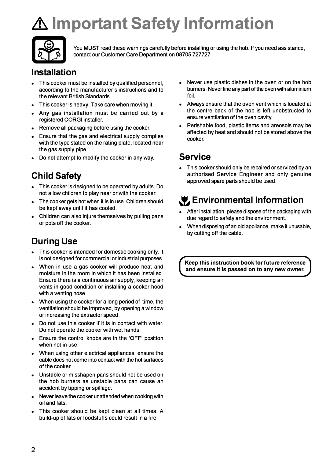 Zanussi ZCM 610 Important Safety Information, Installation, Child Safety, During Use, Service, Environmental Information 