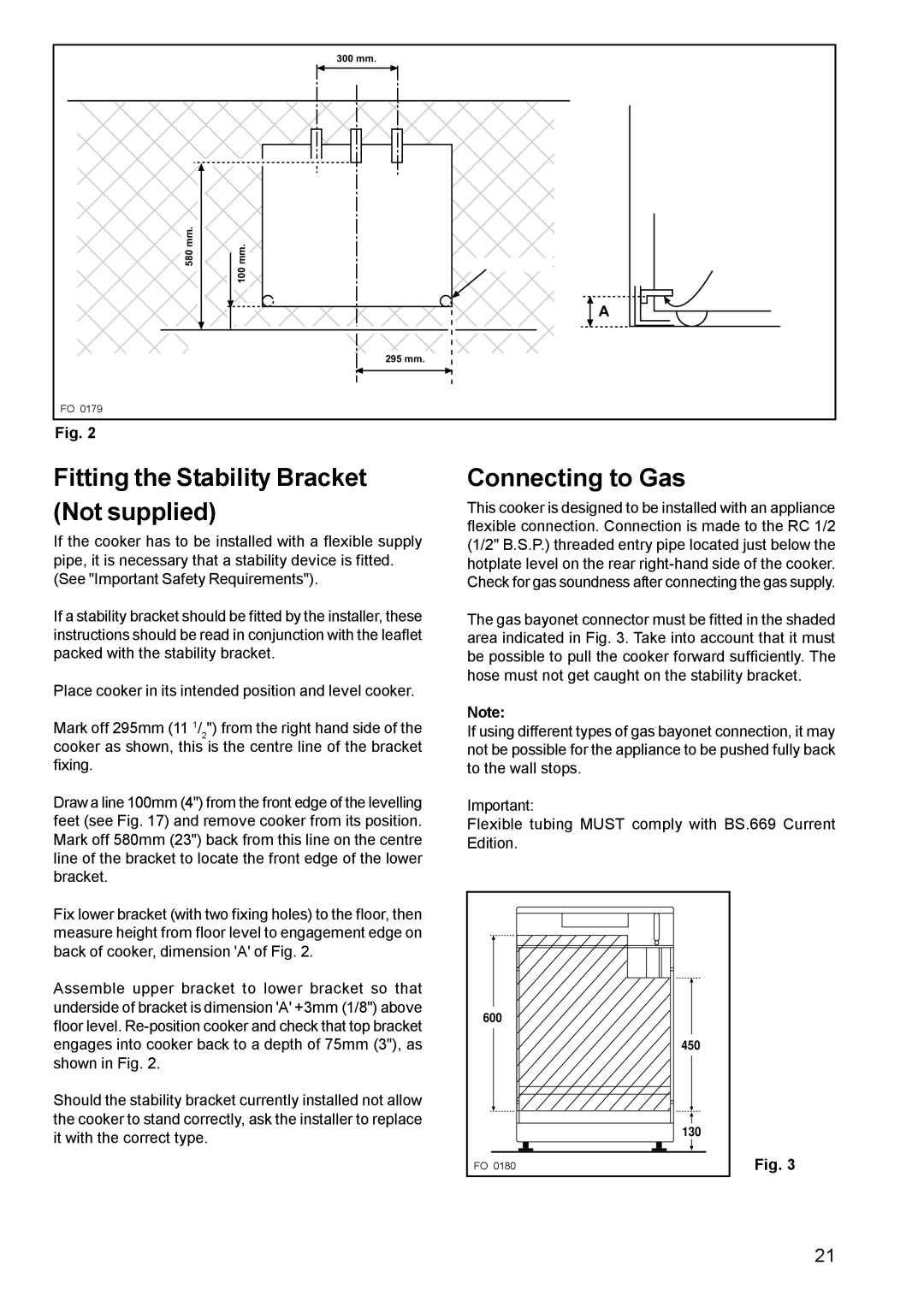 Zanussi ZCM 611 manual Fitting the Stability Bracket Not supplied, Connecting to Gas 