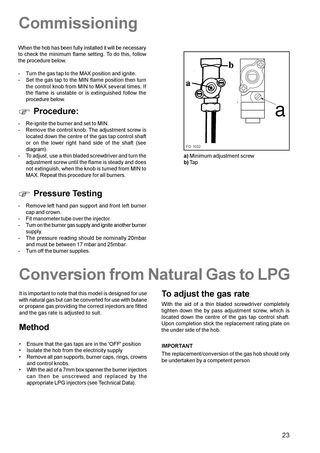 Zanussi ZCM 611 manual Commissioning, Conversion from Natural Gas to LPG 