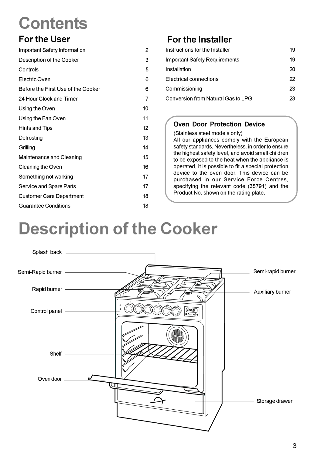 Zanussi ZCM 611 manual Contents, Description of the Cooker 