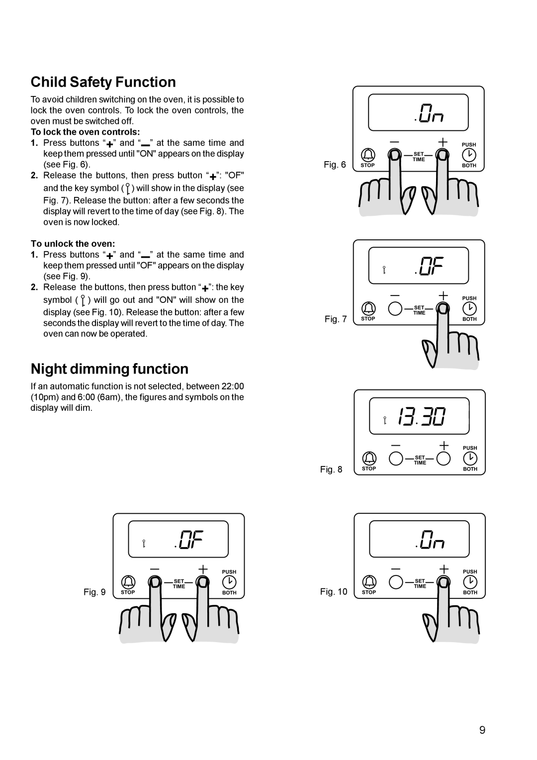 Zanussi ZCM 611 manual Child Safety Function, Night dimming function 