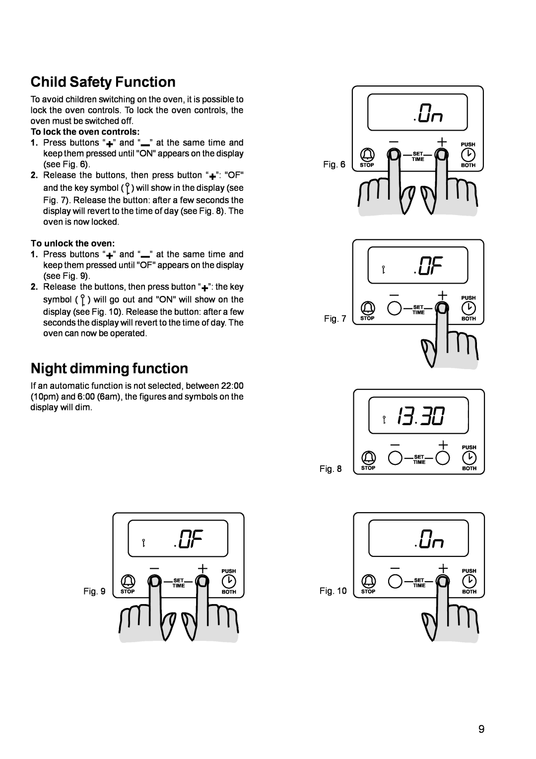 Zanussi ZCM 611 manual Child Safety Function, Night dimming function 