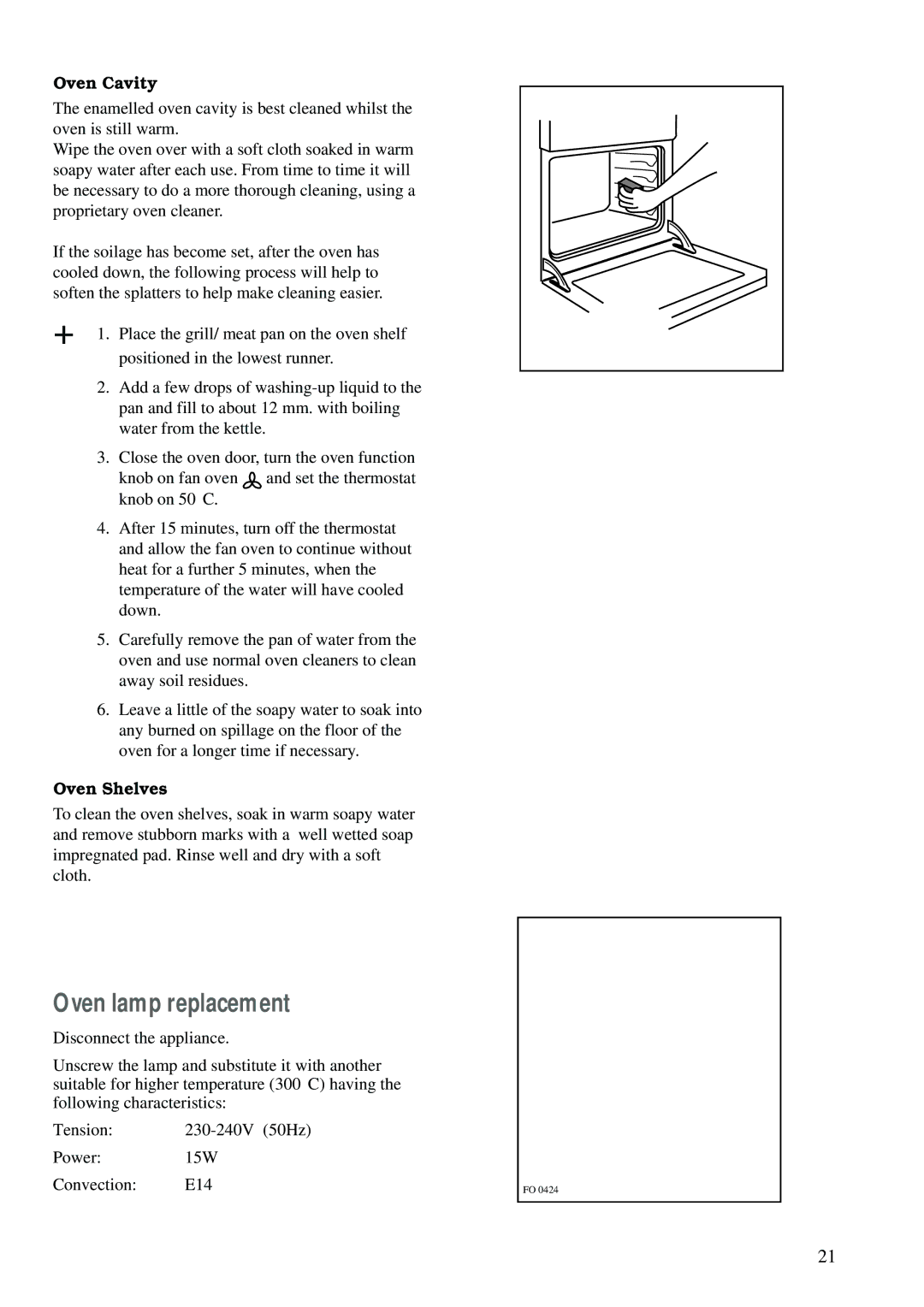 Zanussi ZCM 620 X manual Oven lamp replacement, Oven Cavity, Oven Shelves 