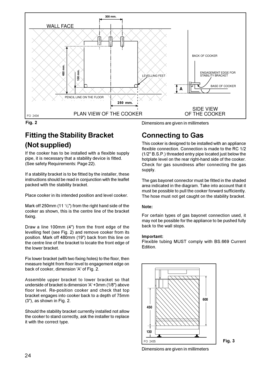 Zanussi ZCM 630 manual Fitting the Stability Bracket Not supplied, Connecting to Gas 