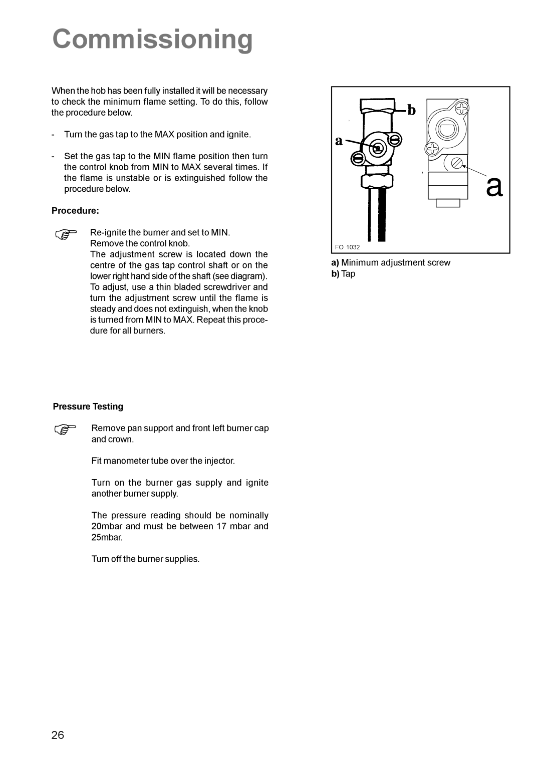 Zanussi ZCM 630 manual Commissioning, Pressure Testing 