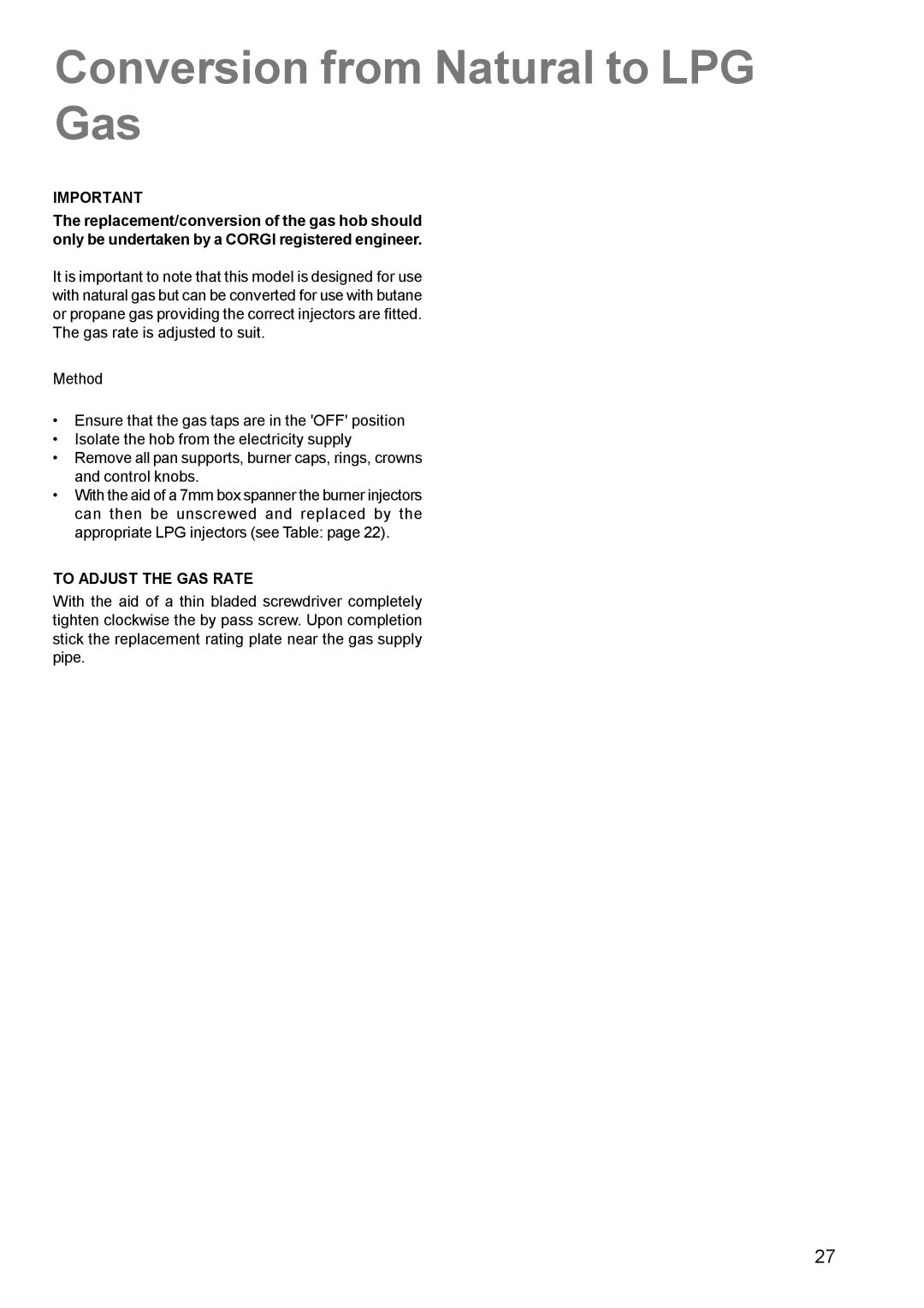 Zanussi ZCM 630 manual Conversion from Natural to LPG Gas, To Adjust the GAS Rate 