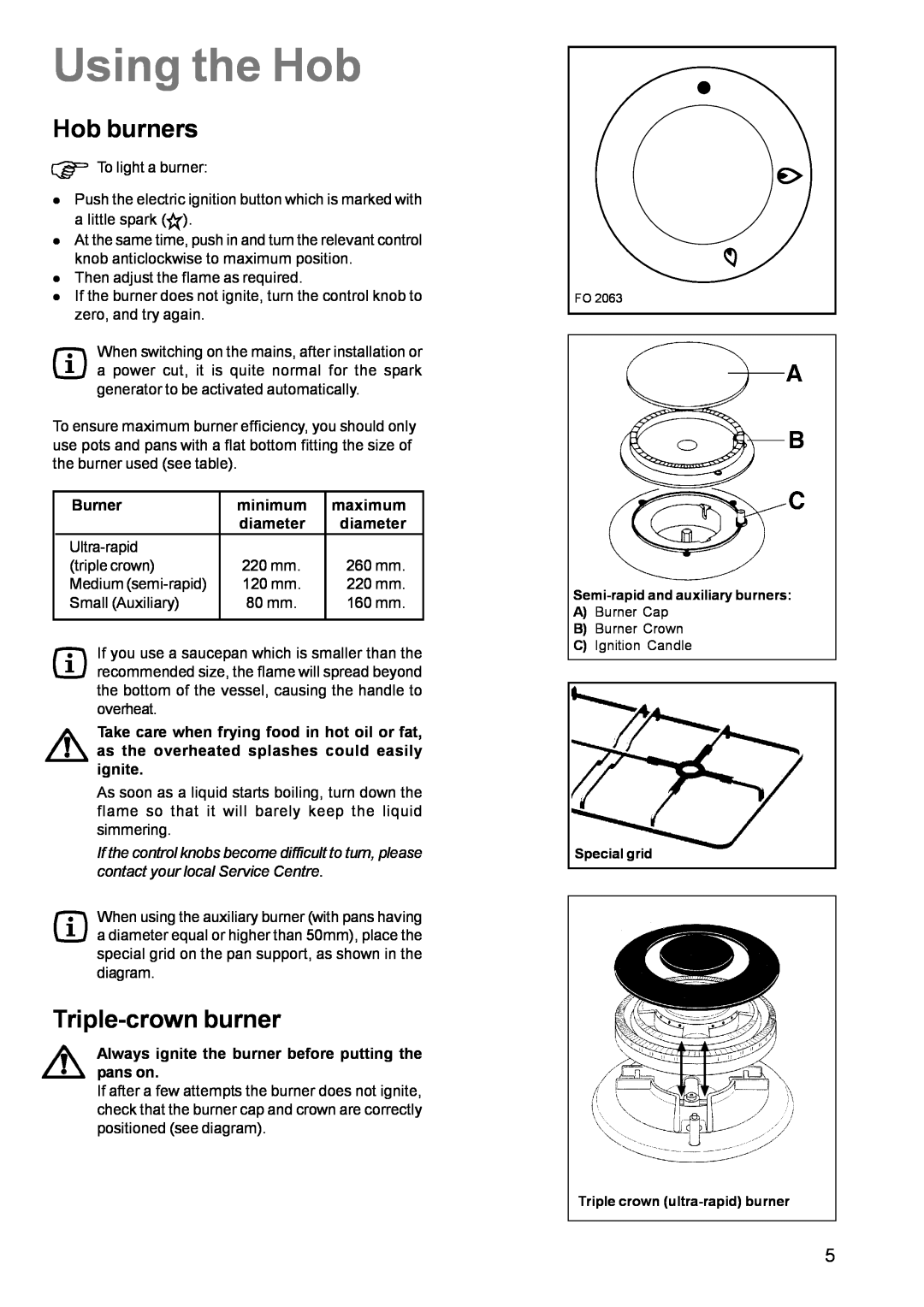 Zanussi ZCM 631 manual Using the Hob, Hob burners, Triple-crown burner 