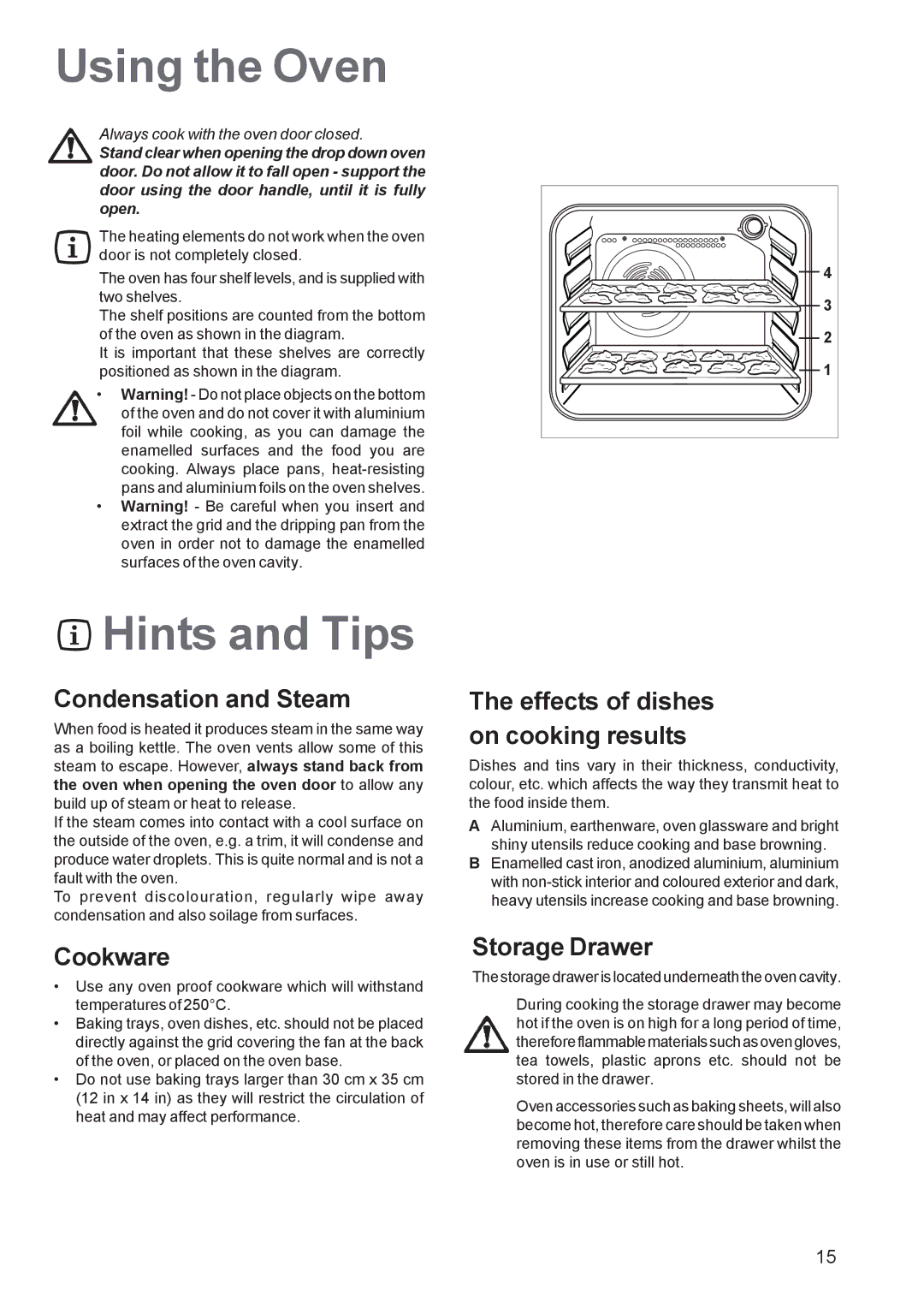 Zanussi ZCM 651, ZCM 650 manual Using the Oven, Hints and Tips 