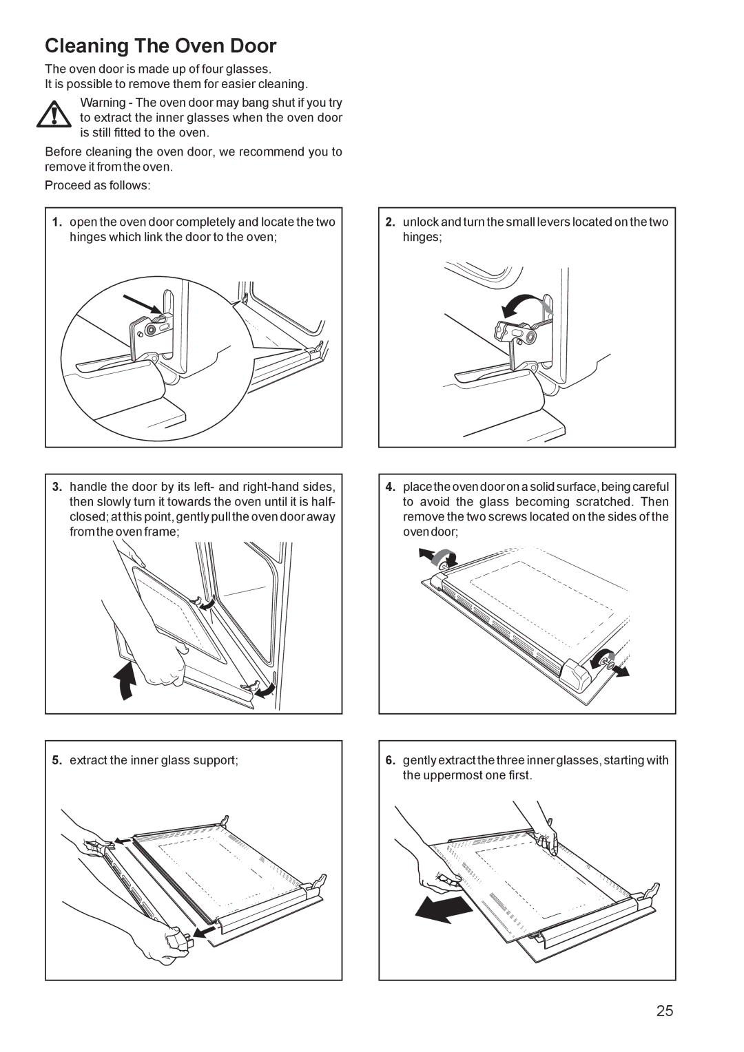 Zanussi ZCM 651, ZCM 650 manual Cleaning The Oven Door, Extract the inner glass support 