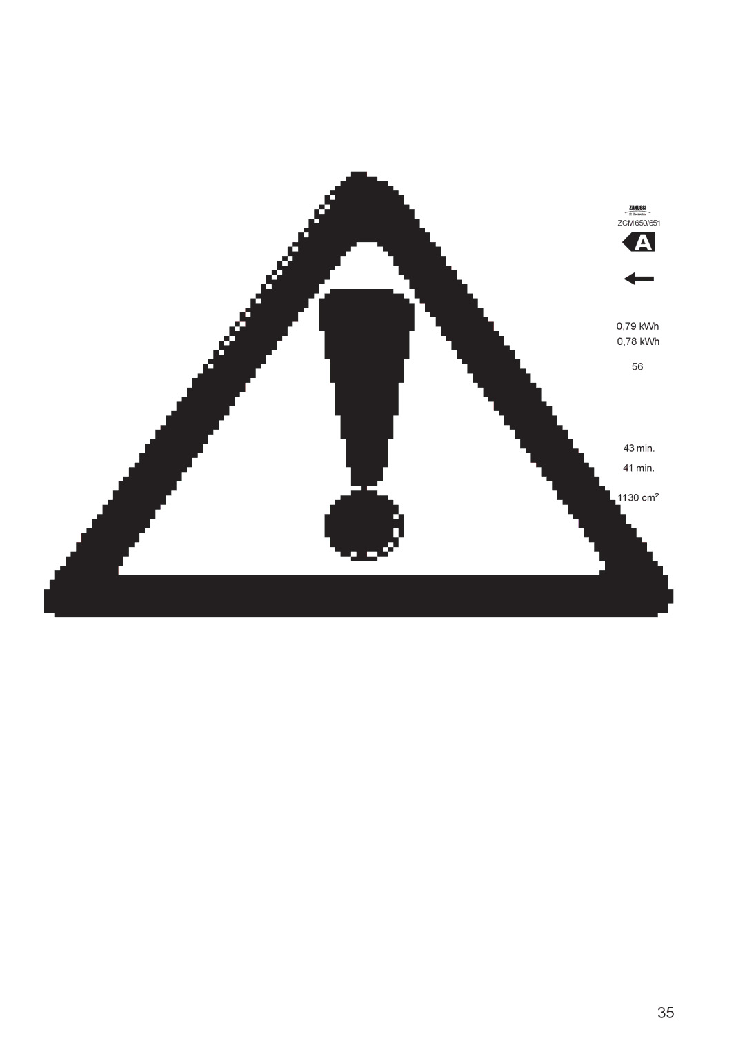 Zanussi ZCM 651, ZCM 650 manual kWh 78 kWh 43 min 41 min 1130 cm² 