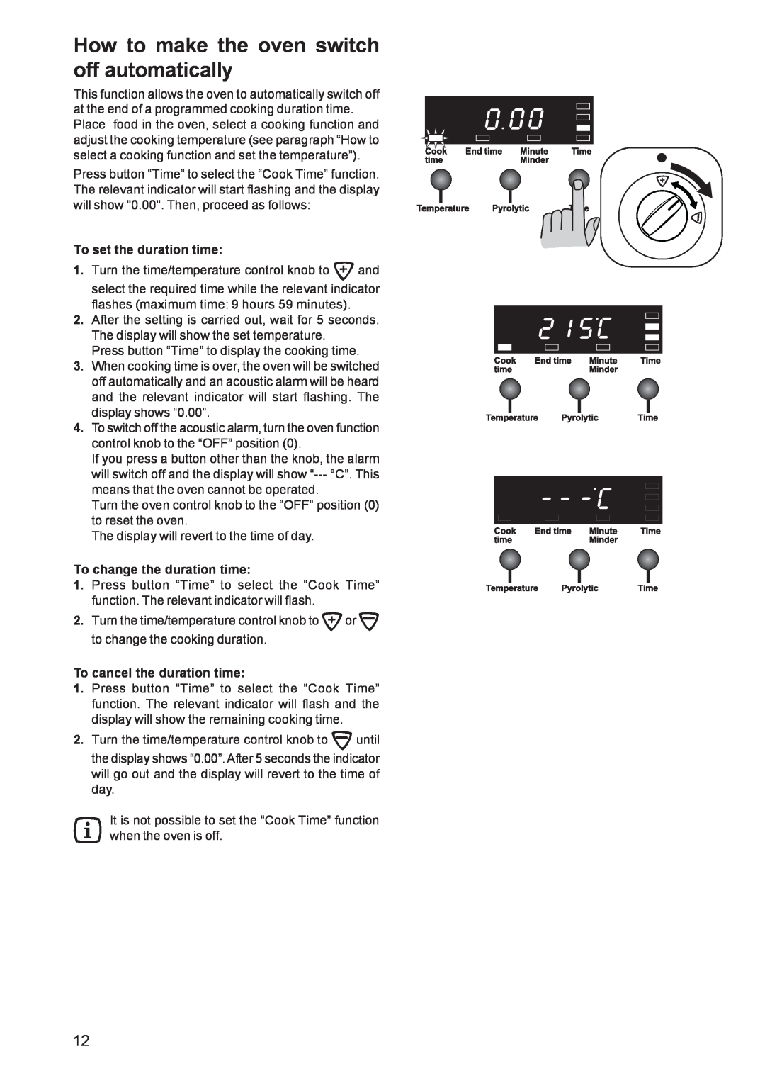 Zanussi ZCM 650 ZCM 651 manual How to make the oven switch off automatically, To set the duration time 