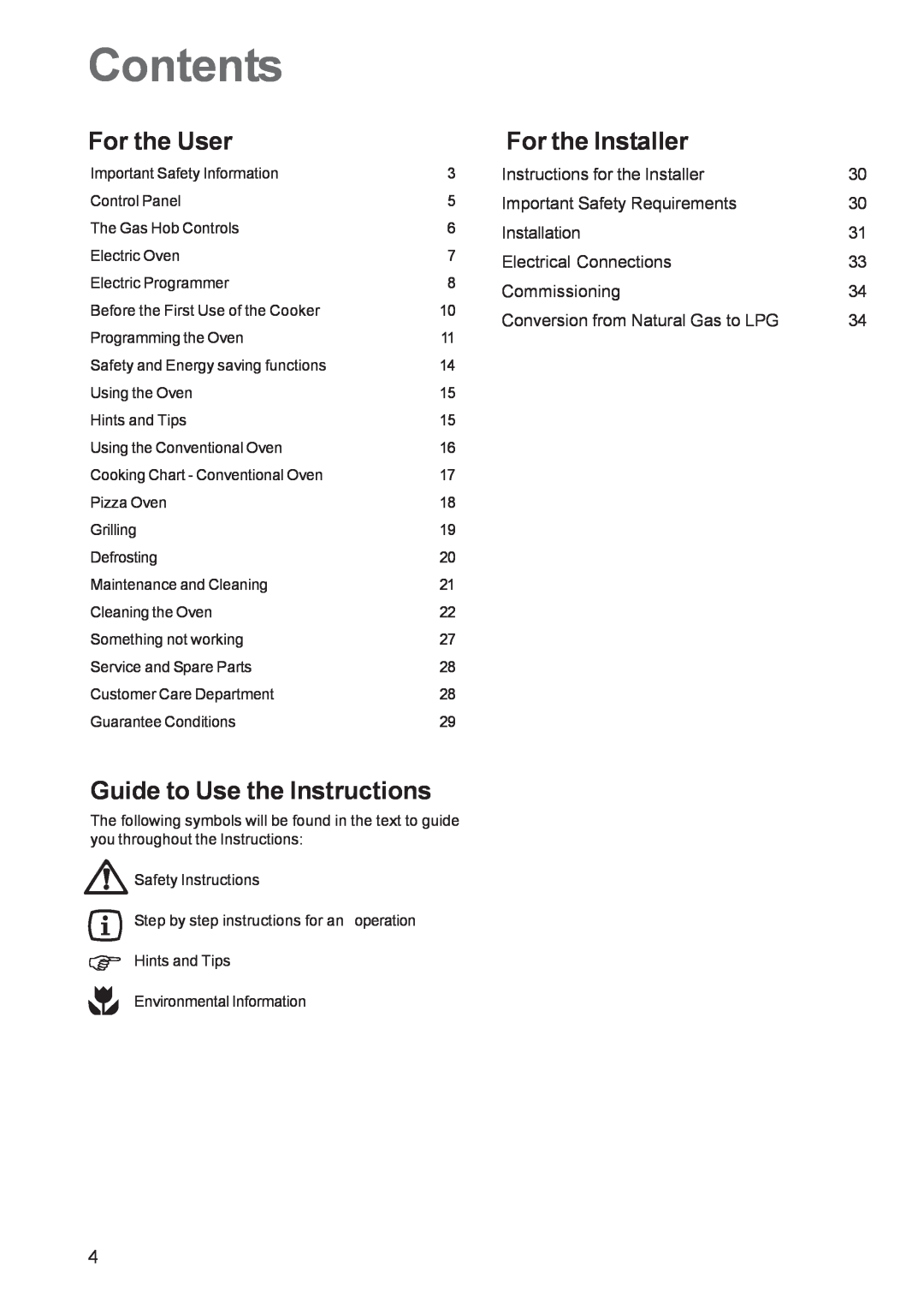 Zanussi ZCM 650 ZCM 651 manual Contents, For the User, Guide to Use the Instructions, For the Installer, Installation 