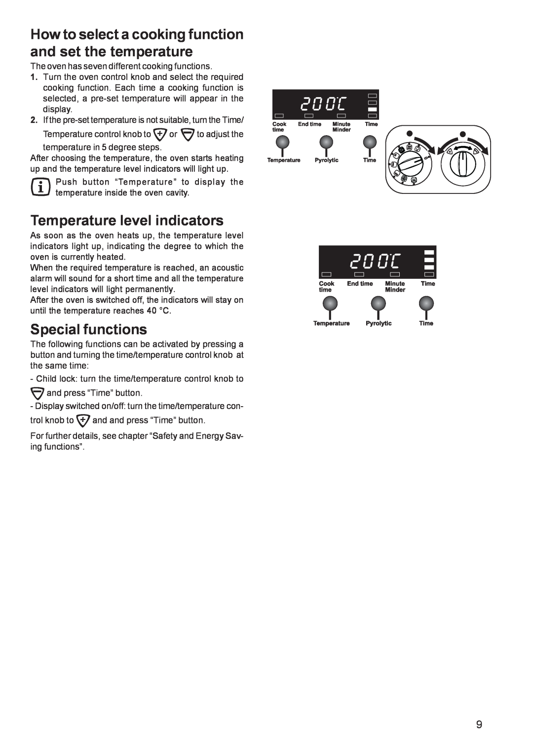 Zanussi ZCM 650 ZCM 651 manual Temperature level indicators, Special functions 