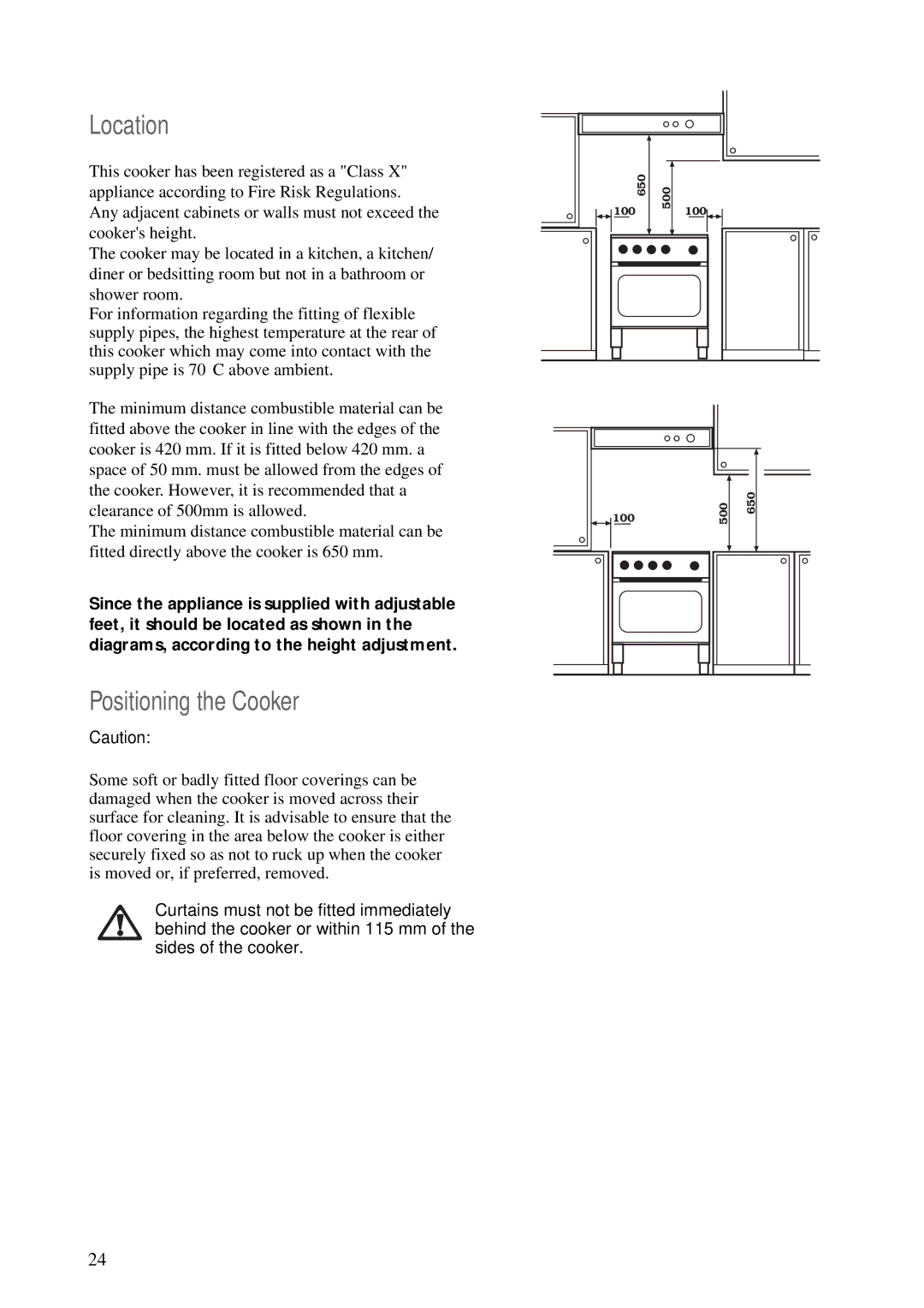 Zanussi ZCM 700 X manual Location, Positioning the Cooker 