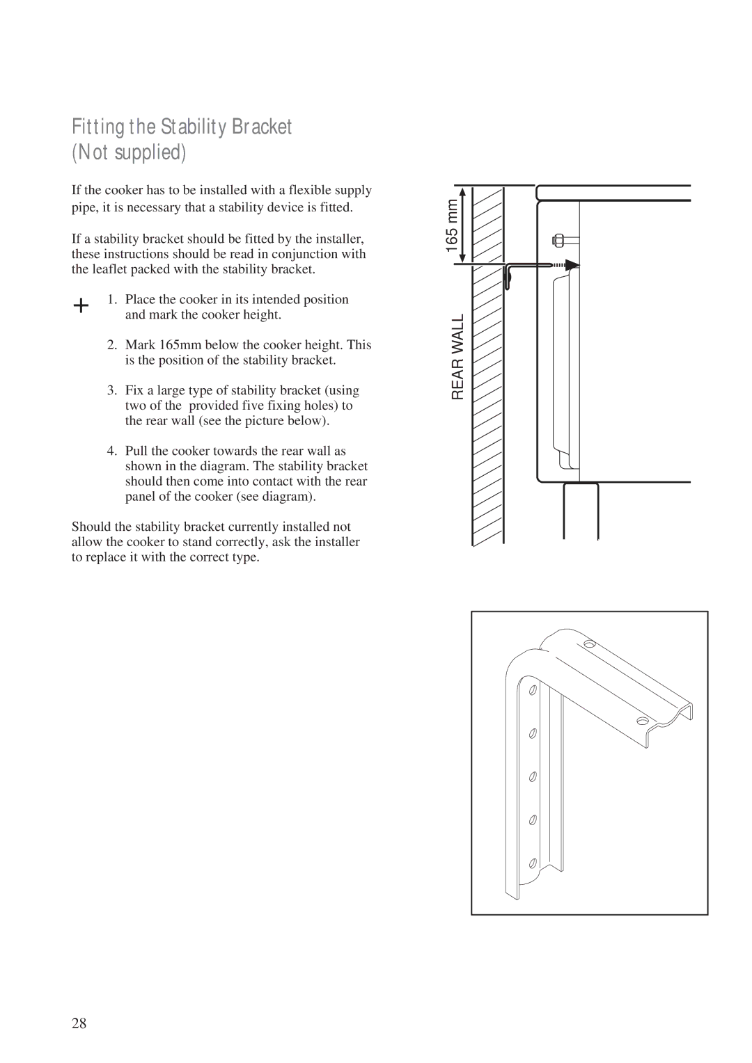 Zanussi ZCM 700 X manual Fitting the Stability Bracket Not supplied 