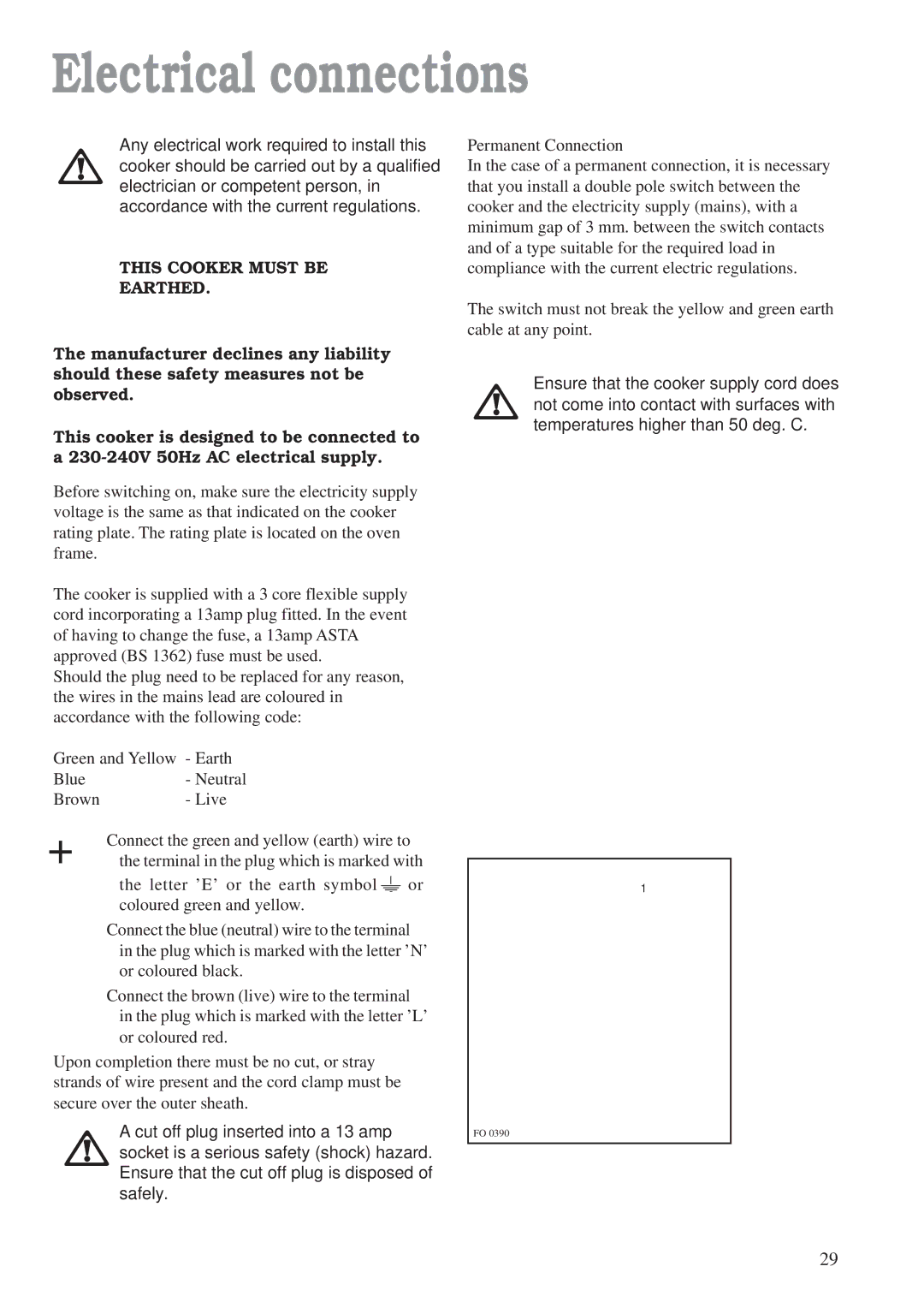 Zanussi ZCM 700 X manual Electrical connections, This Cooker Must be Earthed 