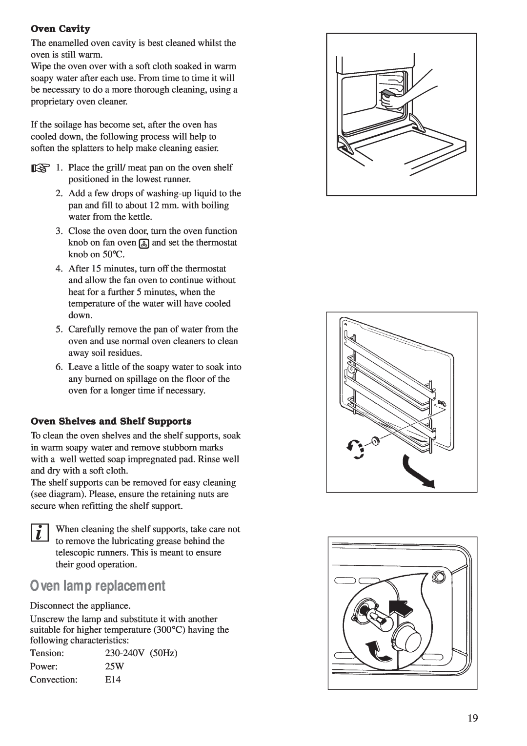 Zanussi ZCM 700 X manual Oven lamp replacement, Oven Cavity, Oven Shelves and Shelf Supports 