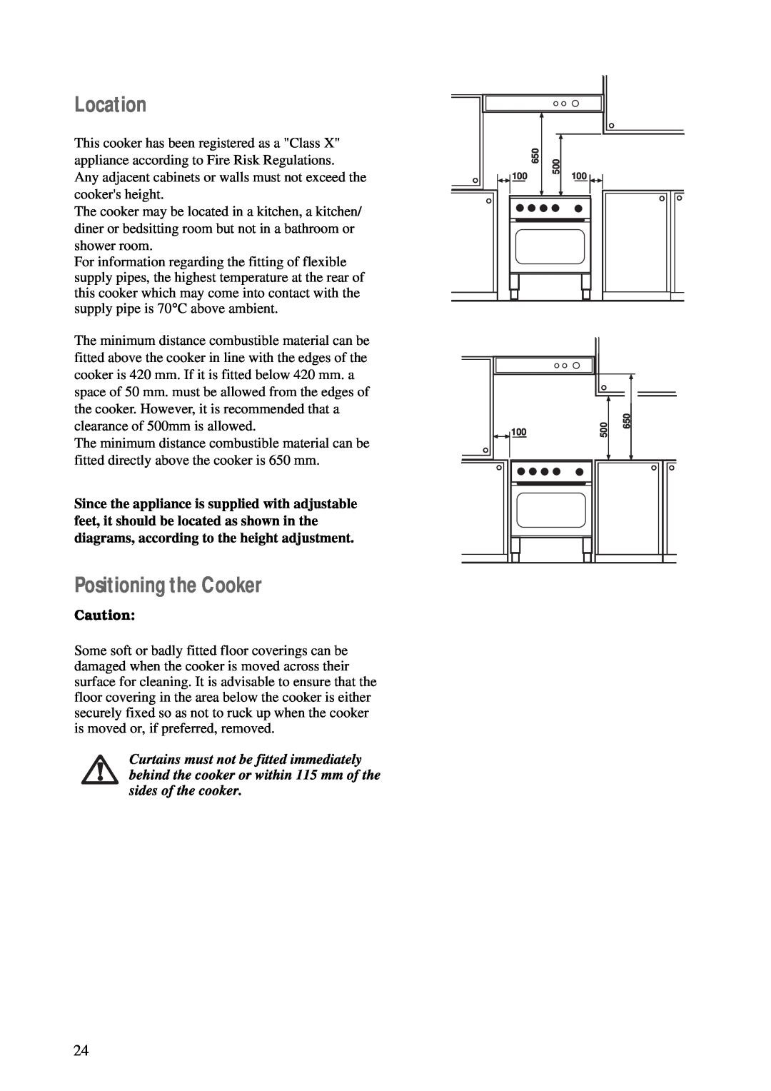 Zanussi ZCM 700 X manual Location, Positioning the Cooker 