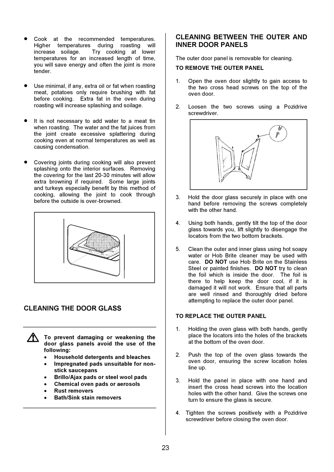 Zanussi ZCM 7701 manual Cleaning the Door Glass, Cleaning Between the Outer and Inner Door Panels 