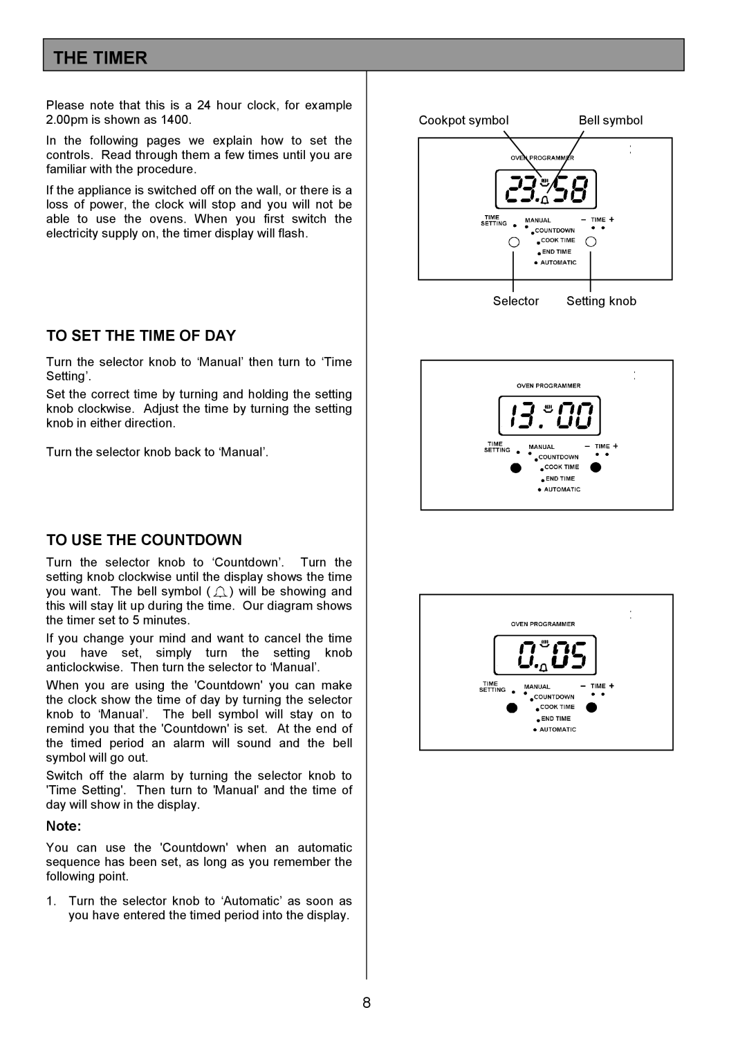 Zanussi ZCM 7701 manual Timer, To SET the Time of DAY, To USE the Countdown 