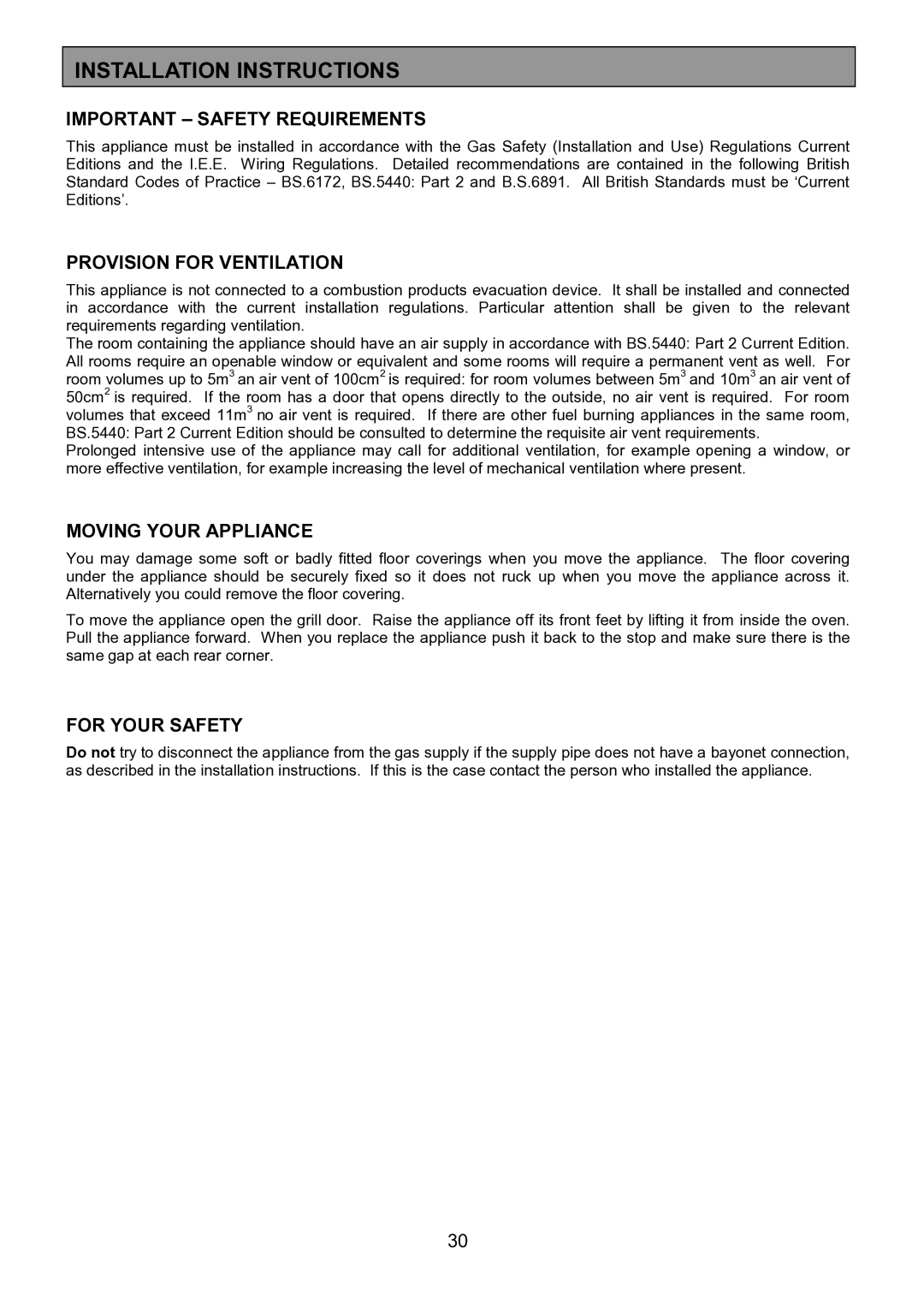 Zanussi ZCM 7901 manual Important Safety Requirements, Provision for Ventilation, Moving Your Appliance 