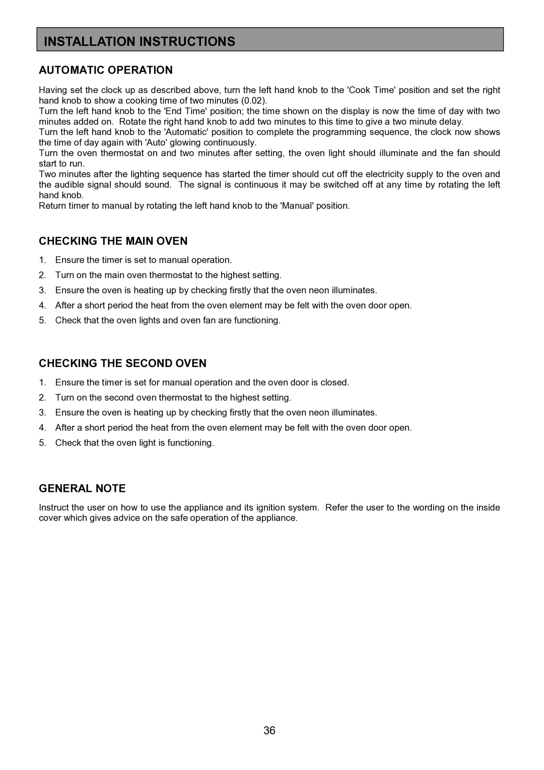 Zanussi ZCM 7901 manual Automatic Operation, Checking the Main Oven, Checking the Second Oven, General Note 