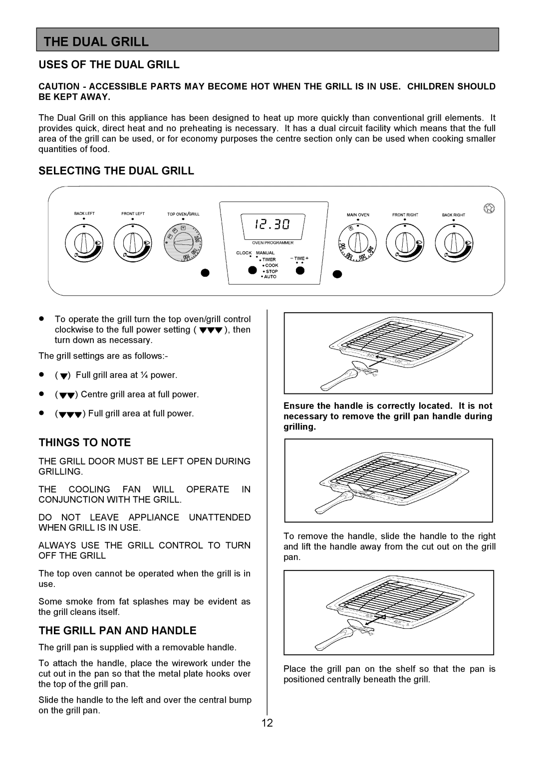 Zanussi ZCM 7902 manual Uses of the Dual Grill, Selecting the Dual Grill, Grill PAN and Handle 