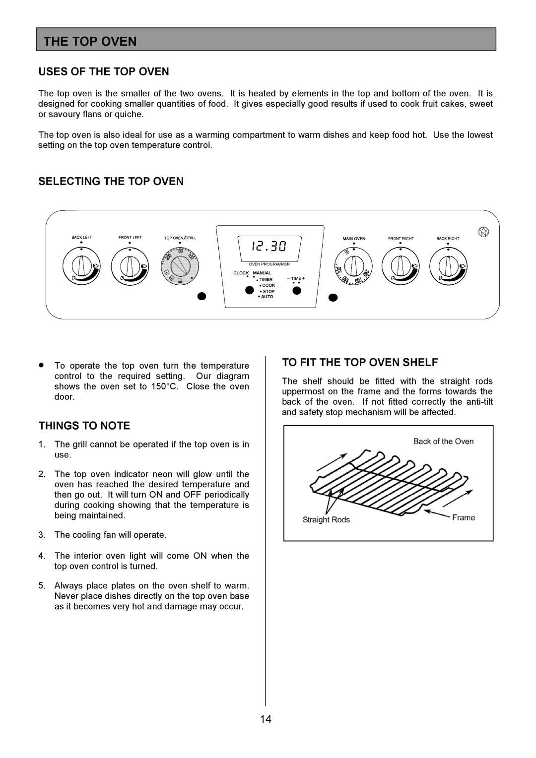 Zanussi ZCM 7902 manual Uses of the TOP Oven, Selecting the TOP Oven, To FIT the TOP Oven Shelf 