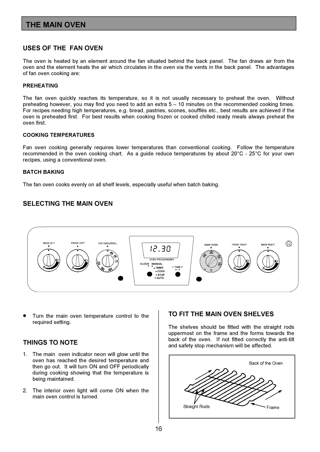 Zanussi ZCM 7902 manual Uses of the FAN Oven, Selecting the Main Oven, To FIT the Main Oven Shelves 