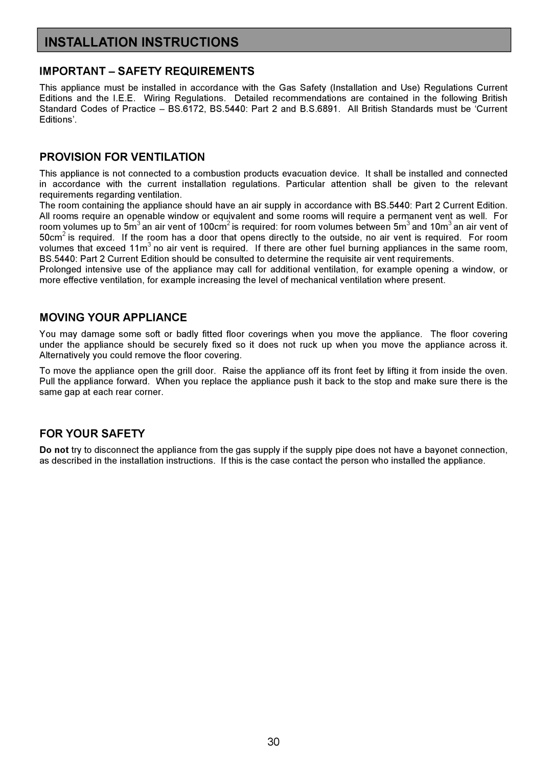 Zanussi ZCM 7902 manual Important Safety Requirements, Provision for Ventilation, Moving Your Appliance 