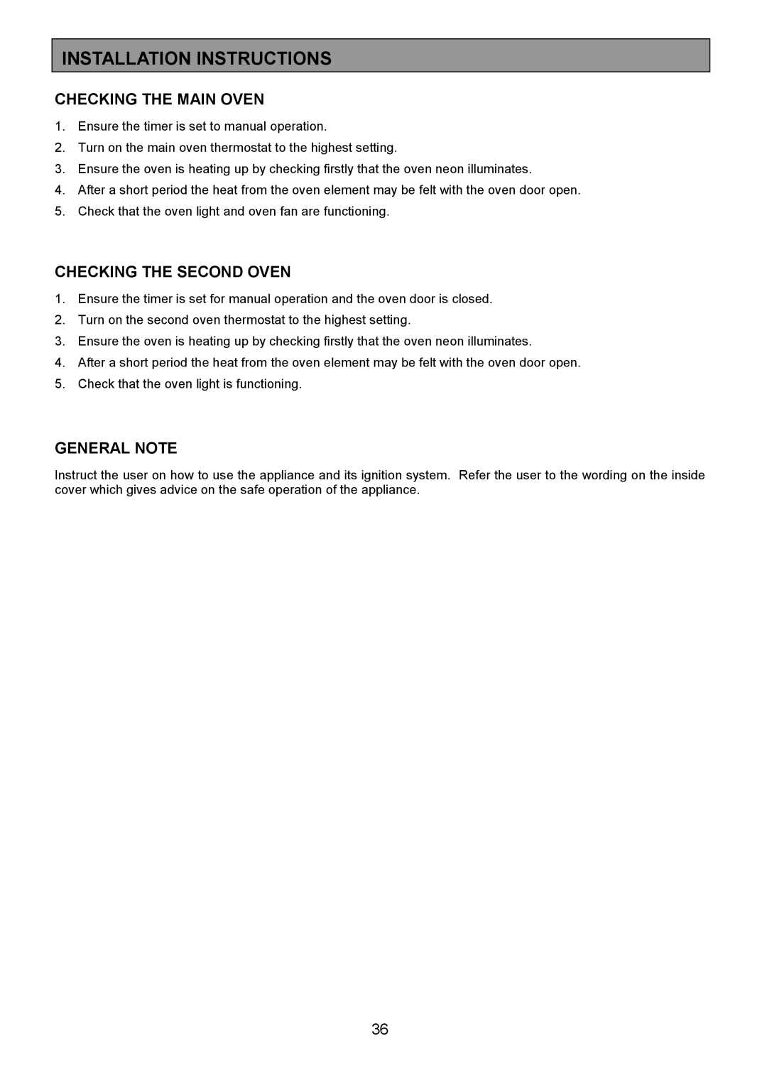 Zanussi ZCM 7902 manual Checking the Main Oven, Checking the Second Oven, General Note 