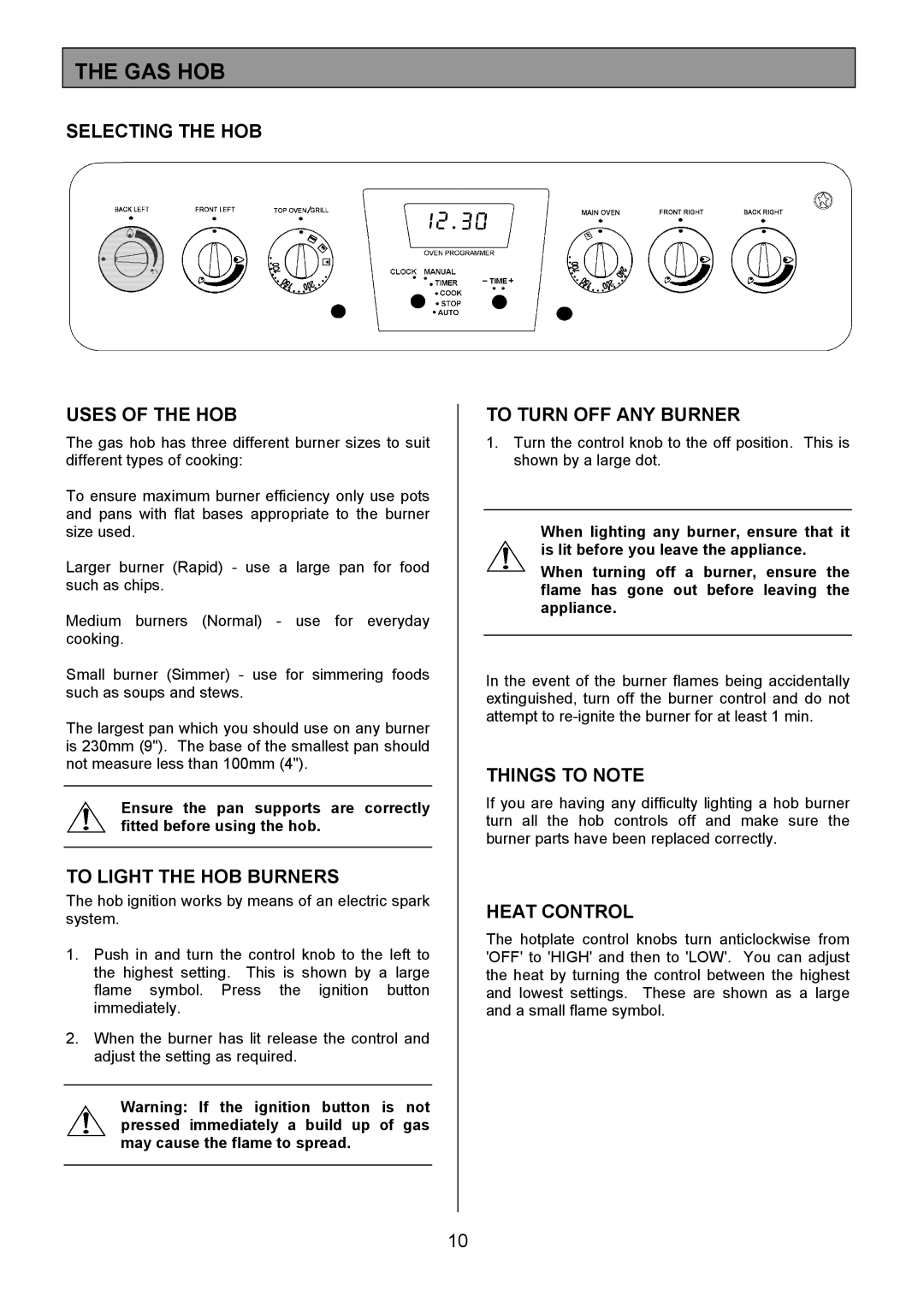 Zanussi ZCM 8021 manual Gas Hob 