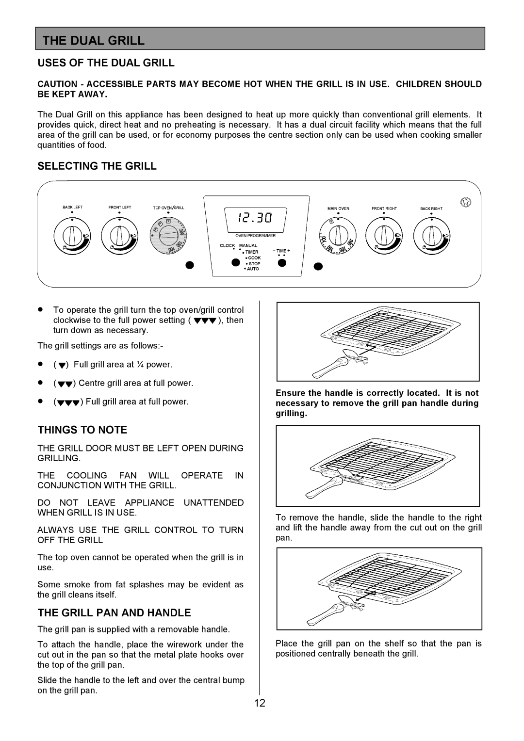 Zanussi ZCM 8021 manual Uses of the Dual Grill, Selecting the Grill, Grill PAN and Handle 