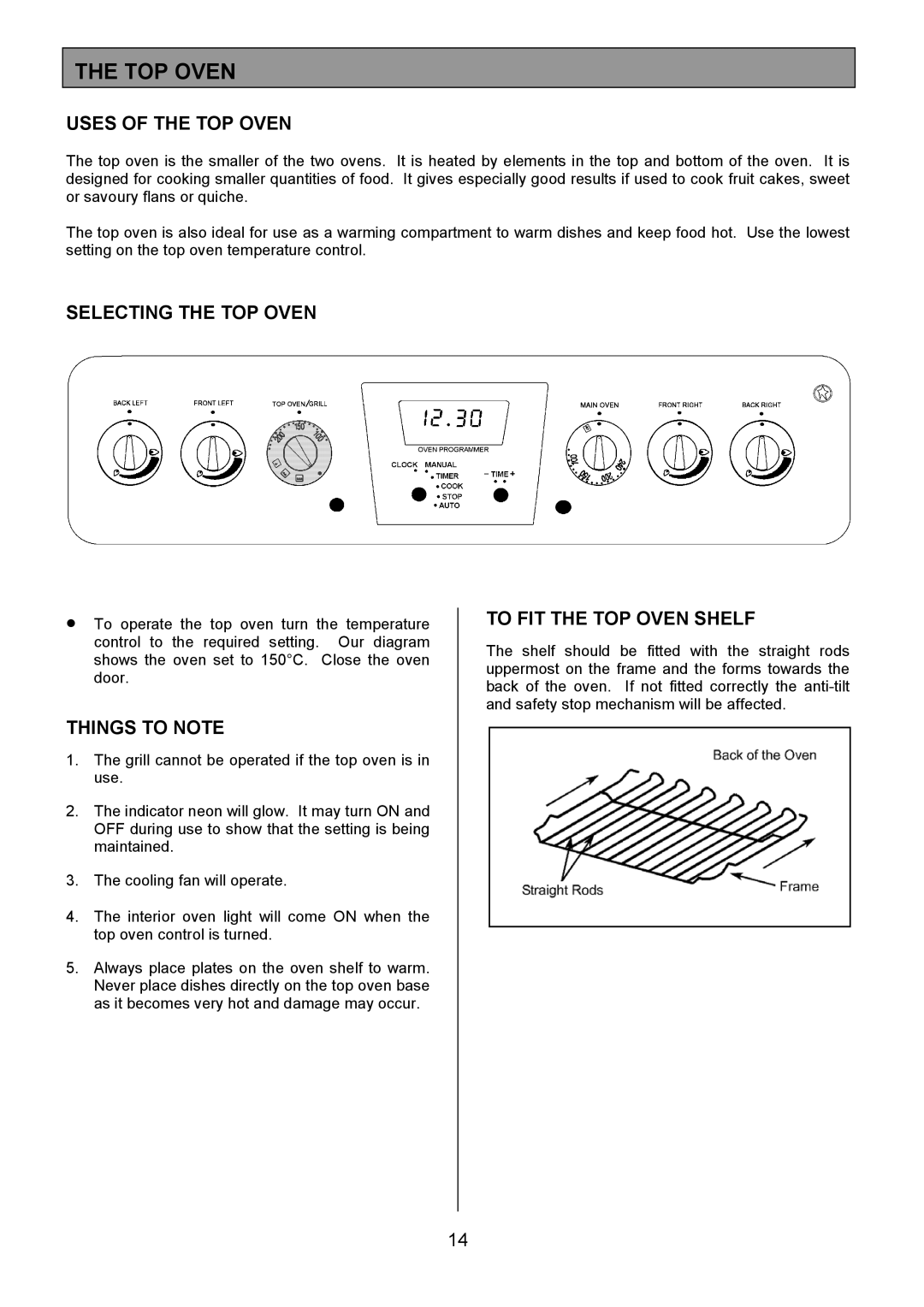 Zanussi ZCM 8021 manual Uses of the TOP Oven, Selecting the TOP Oven, To FIT the TOP Oven Shelf 