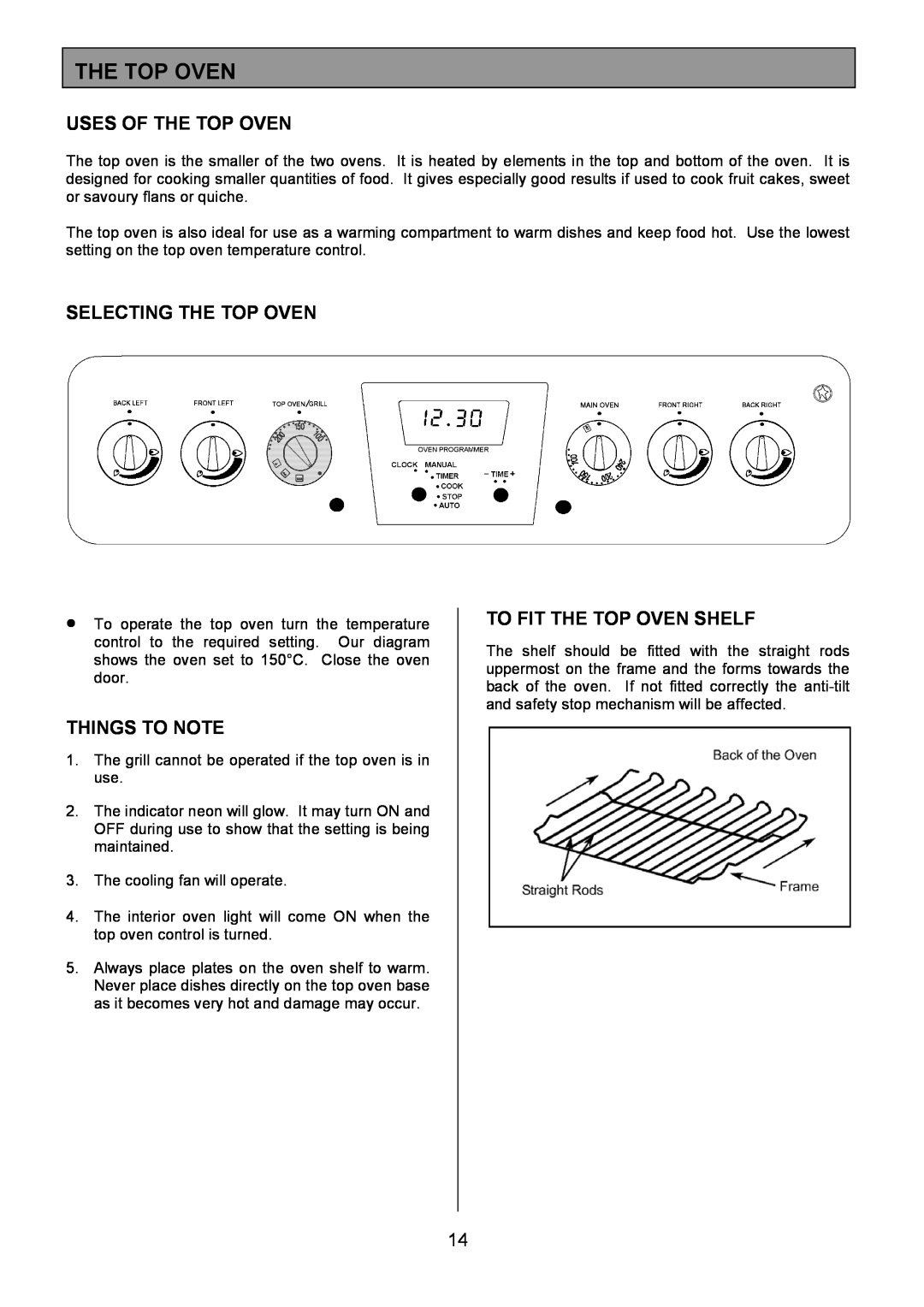 Zanussi ZCM 8021 manual Uses Of The Top Oven, Selecting The Top Oven, To Fit The Top Oven Shelf, Things To Note 