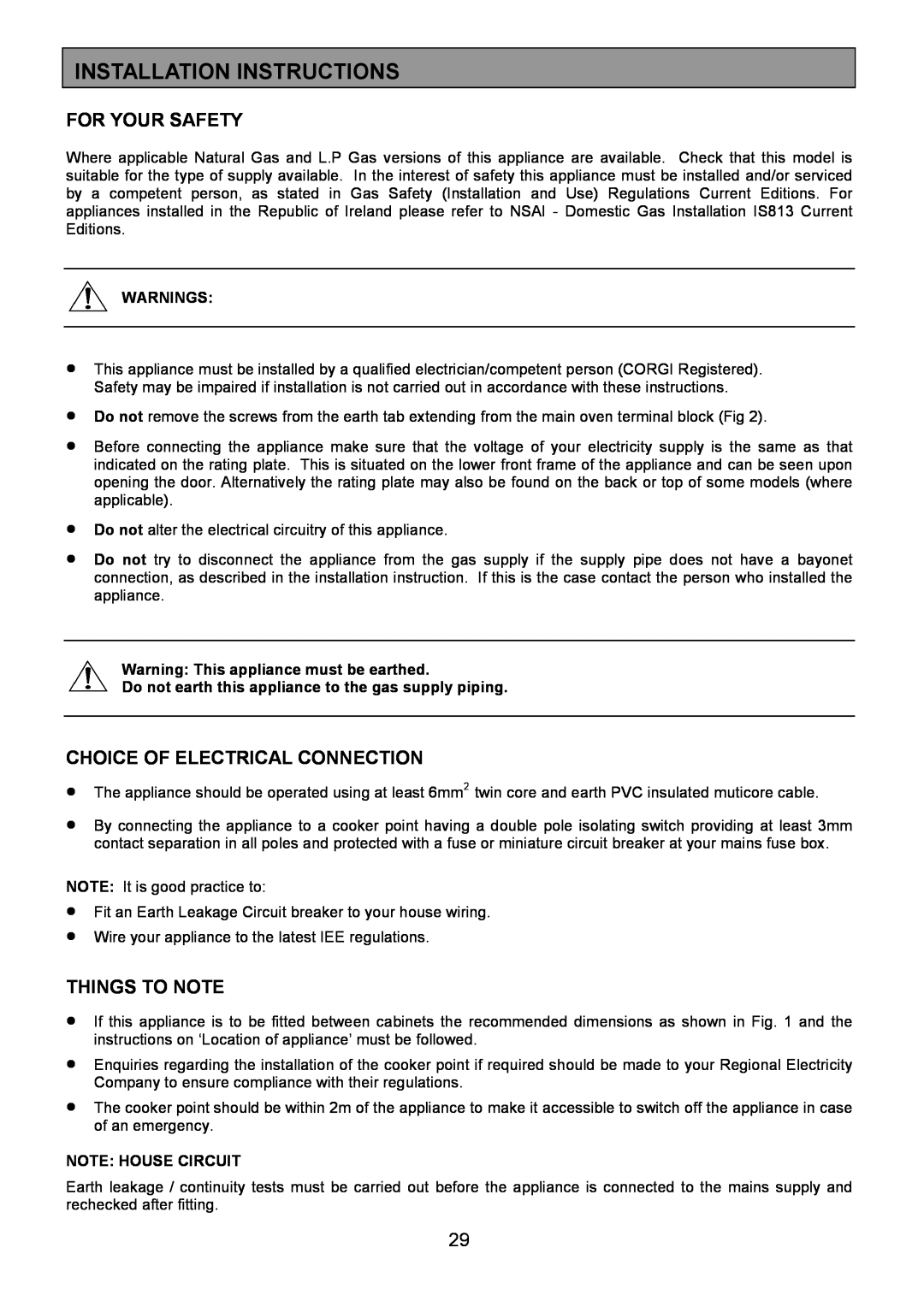 Zanussi ZCM 8021 Installation Instructions, For Your Safety, Choice Of Electrical Connection, Things To Note, Warnings 