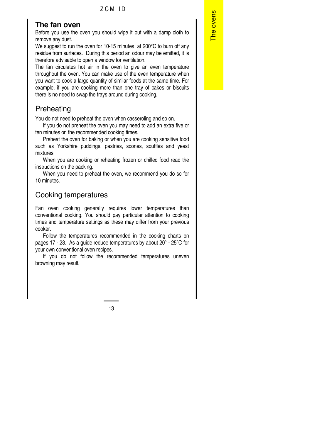 Zanussi ZCM ID manual Fan oven, Cooking temperatures, Minutes 