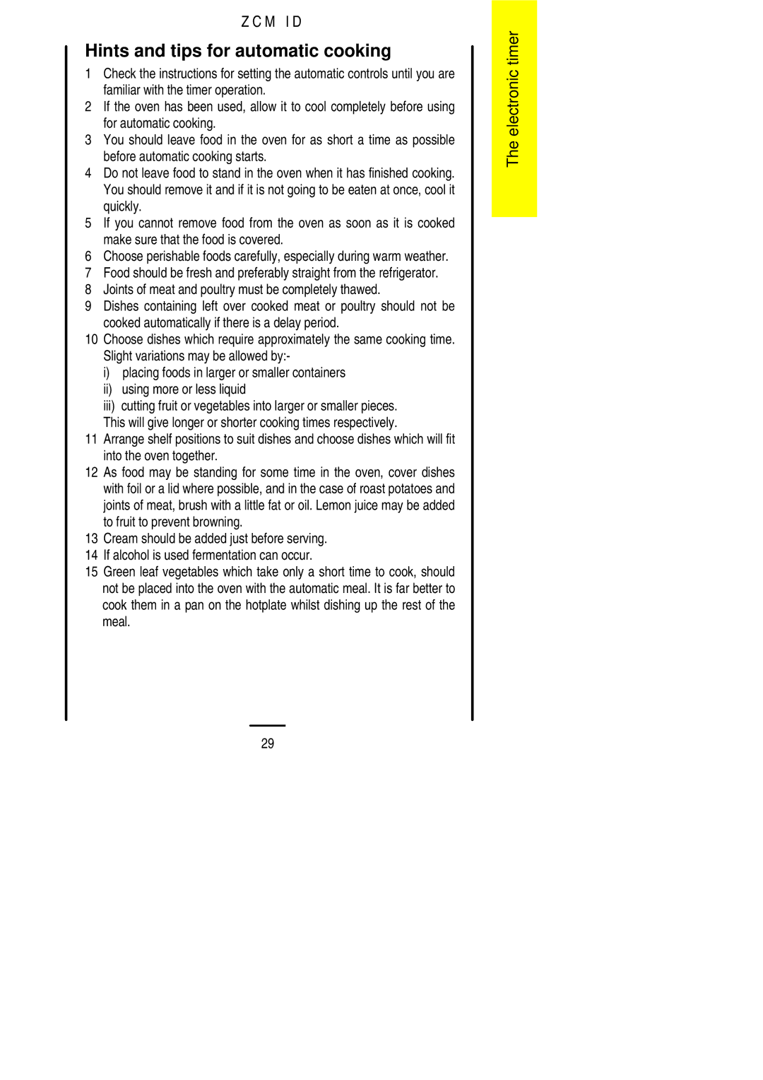 Zanussi ZCM ID manual Hints and tips for automatic cooking 