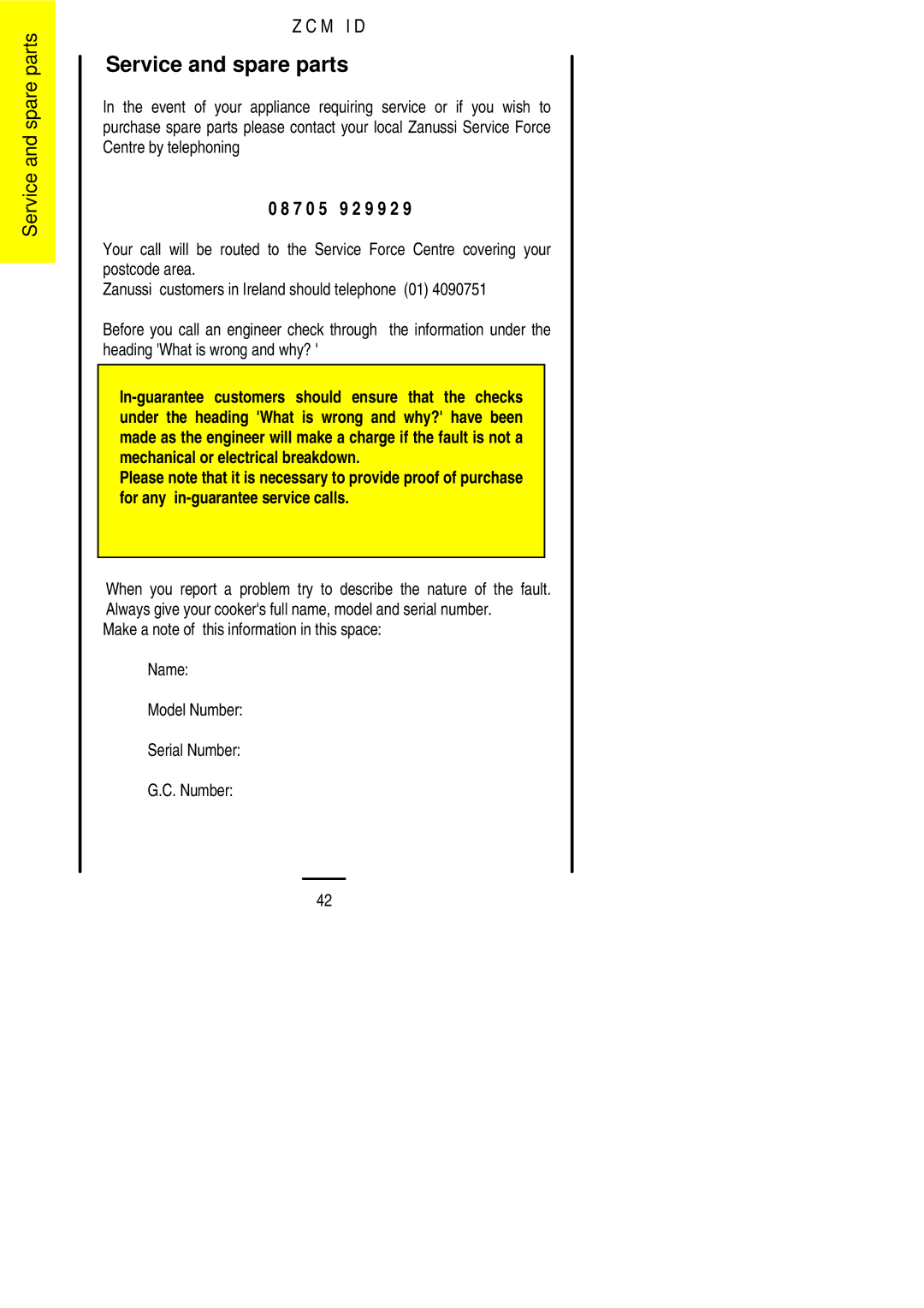 Zanussi ZCM ID manual Service and spare parts, 7 0 5 9 2 9 9 2 