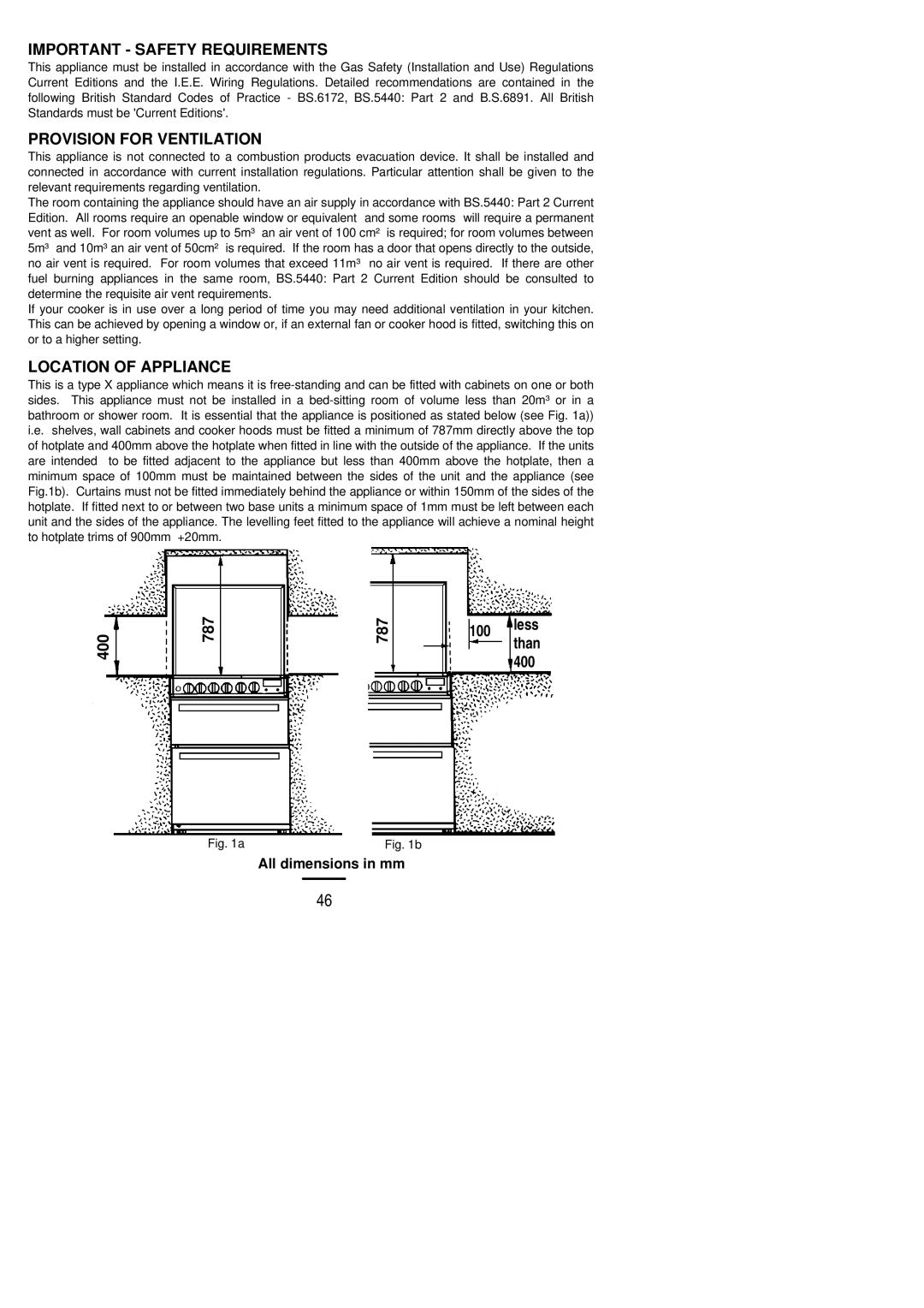 Zanussi ZCM ID manual Important Safety Requirements, Provision for Ventilation, Location of Appliance 