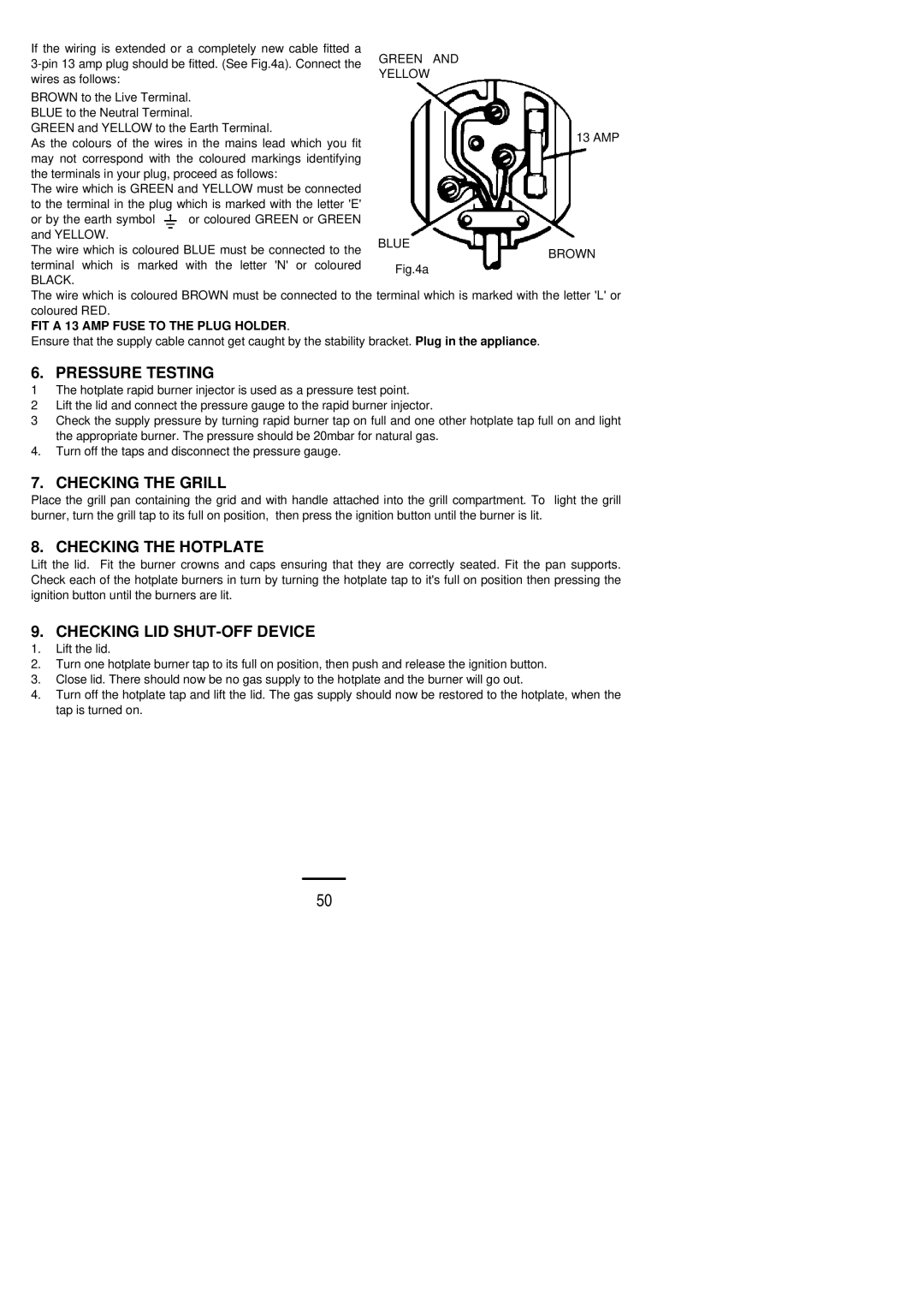 Zanussi ZCM ID manual Pressure Testing, Checking the Grill, Checking the Hotplate, Checking LID SHUT-OFF Device 