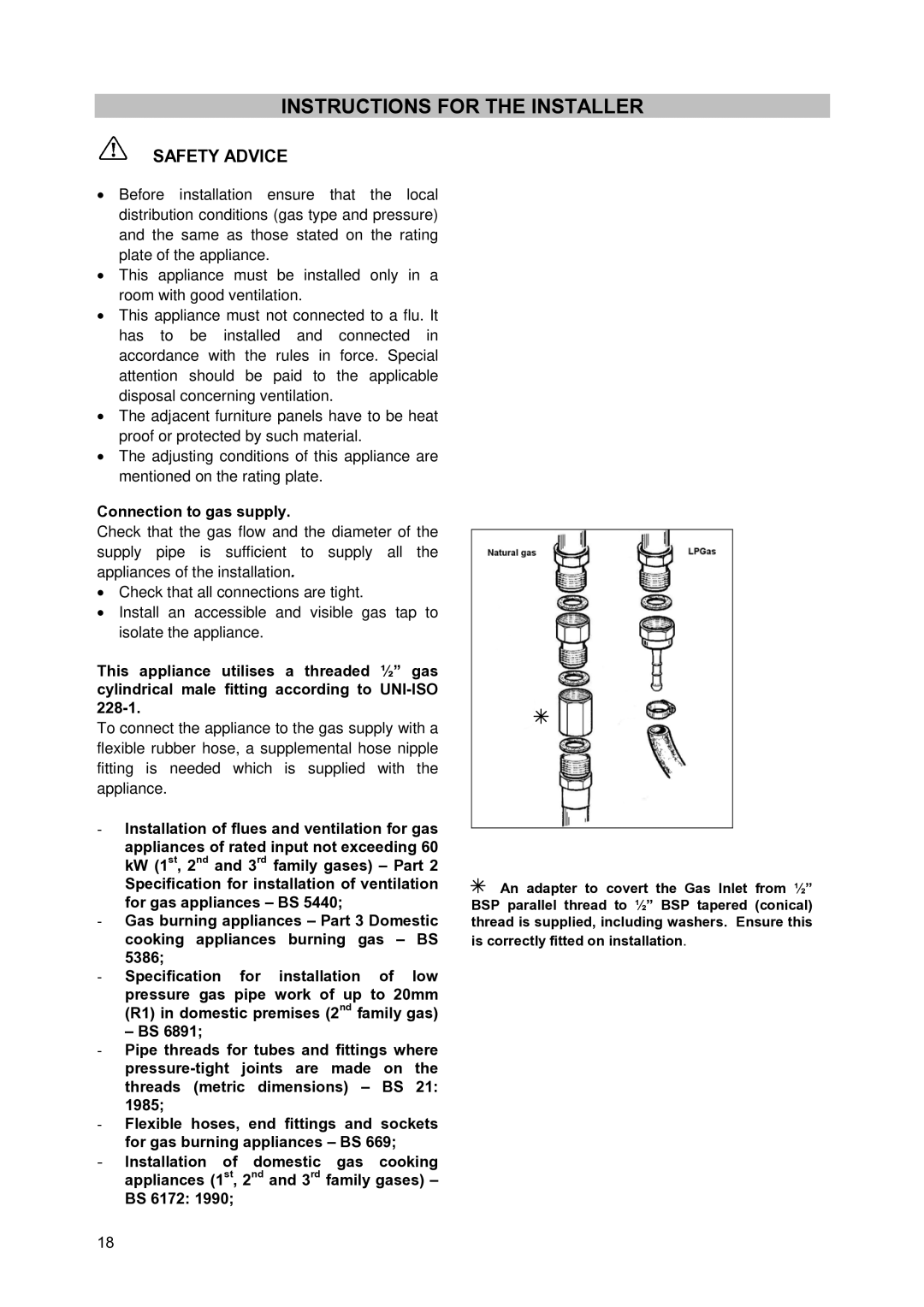 Zanussi ZCM900X manual Instructions for the Installer, Connection to gas supply 