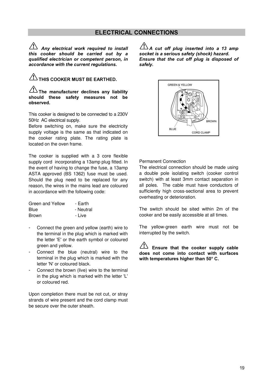 Zanussi ZCM900X manual Electrical Connections, This Cooker Must be Earthed 