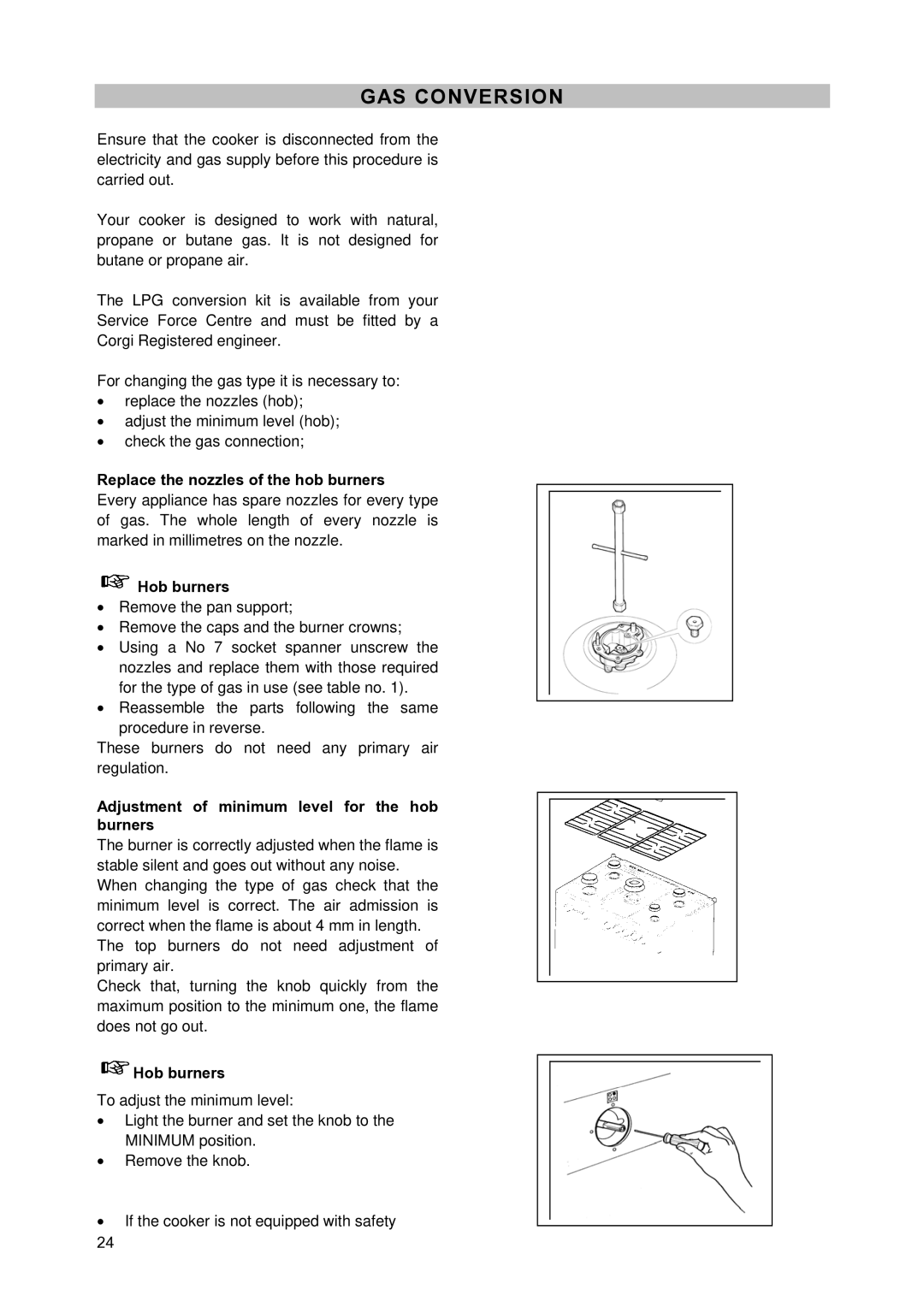 Zanussi ZCM900X manual GAS Conversion, Replace the nozzles of the hob burners, Hob burners 