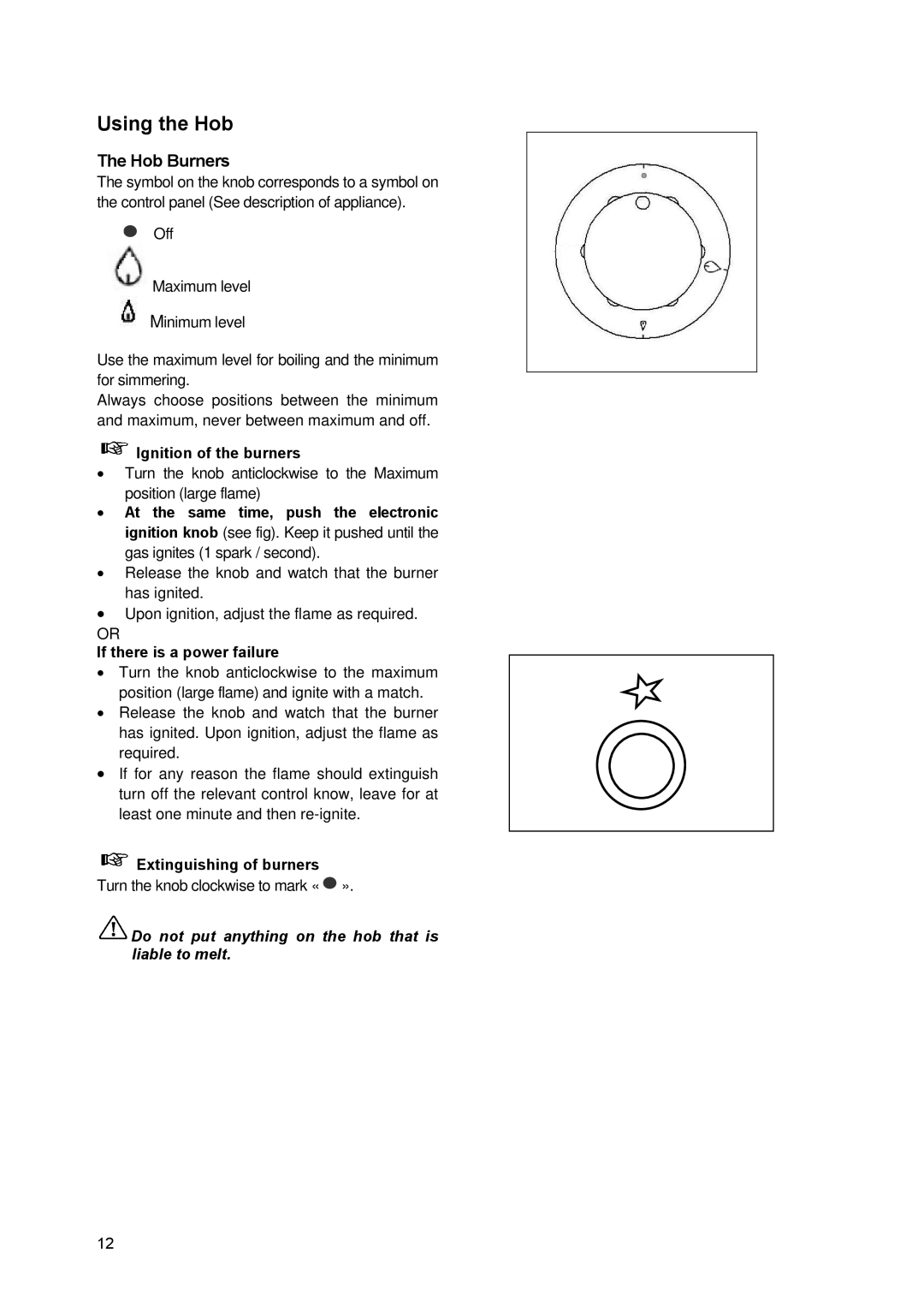 Zanussi ZCM930X manual Hob Burners, Ignition of the burners, If there is a power failure, Extinguishing of burners 