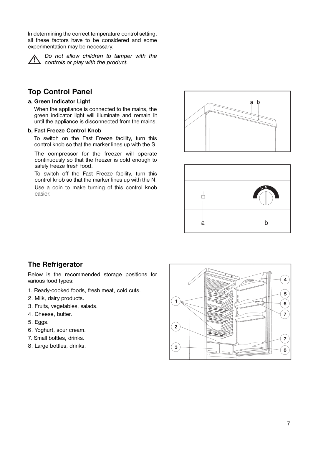 Zanussi ZCO 99/4 W manual The Refrigerator, Top Control Panel 