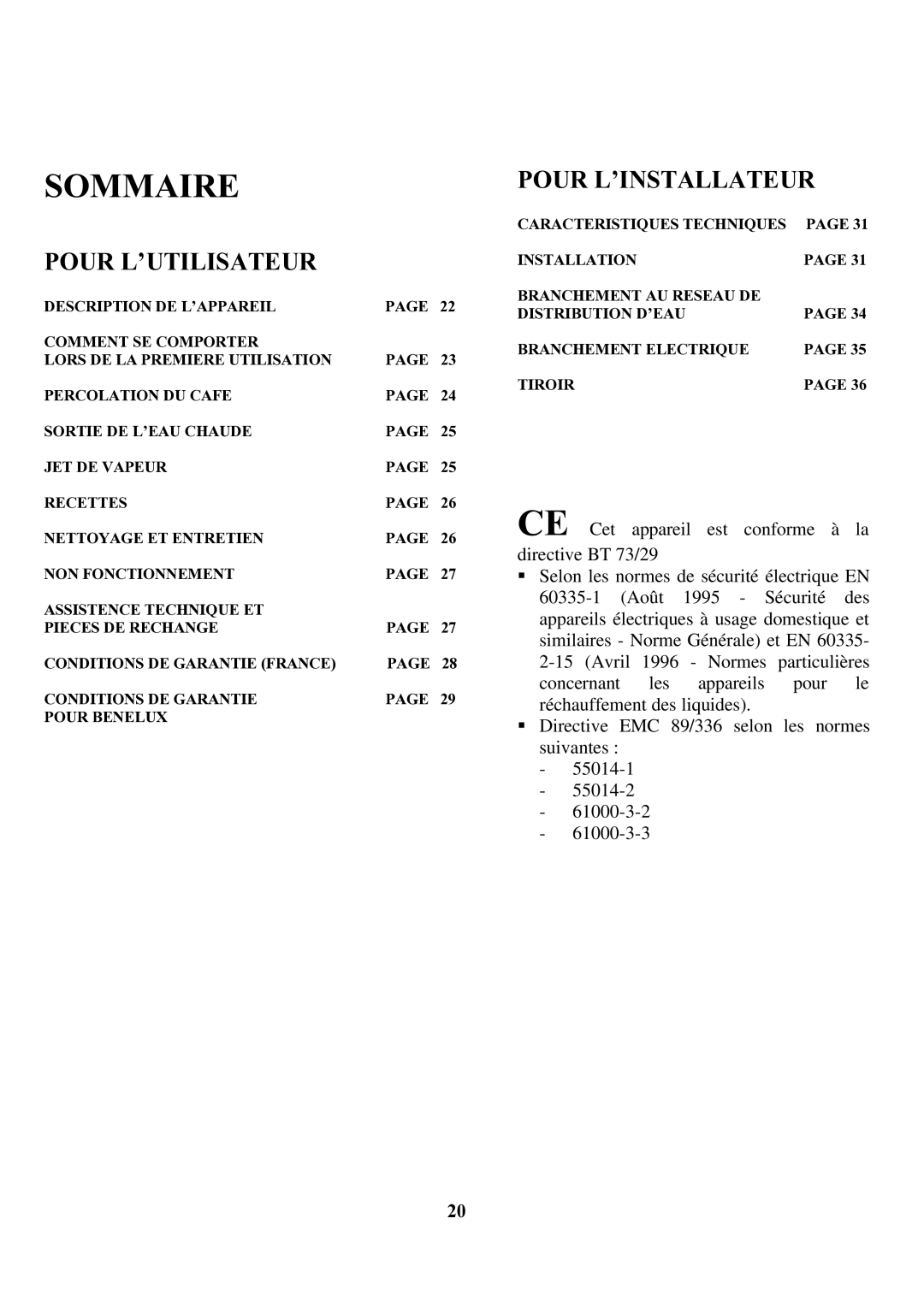 Zanussi ZCOF 637 X instruction manual Sommaire, Pour L’UTILISATEUR 