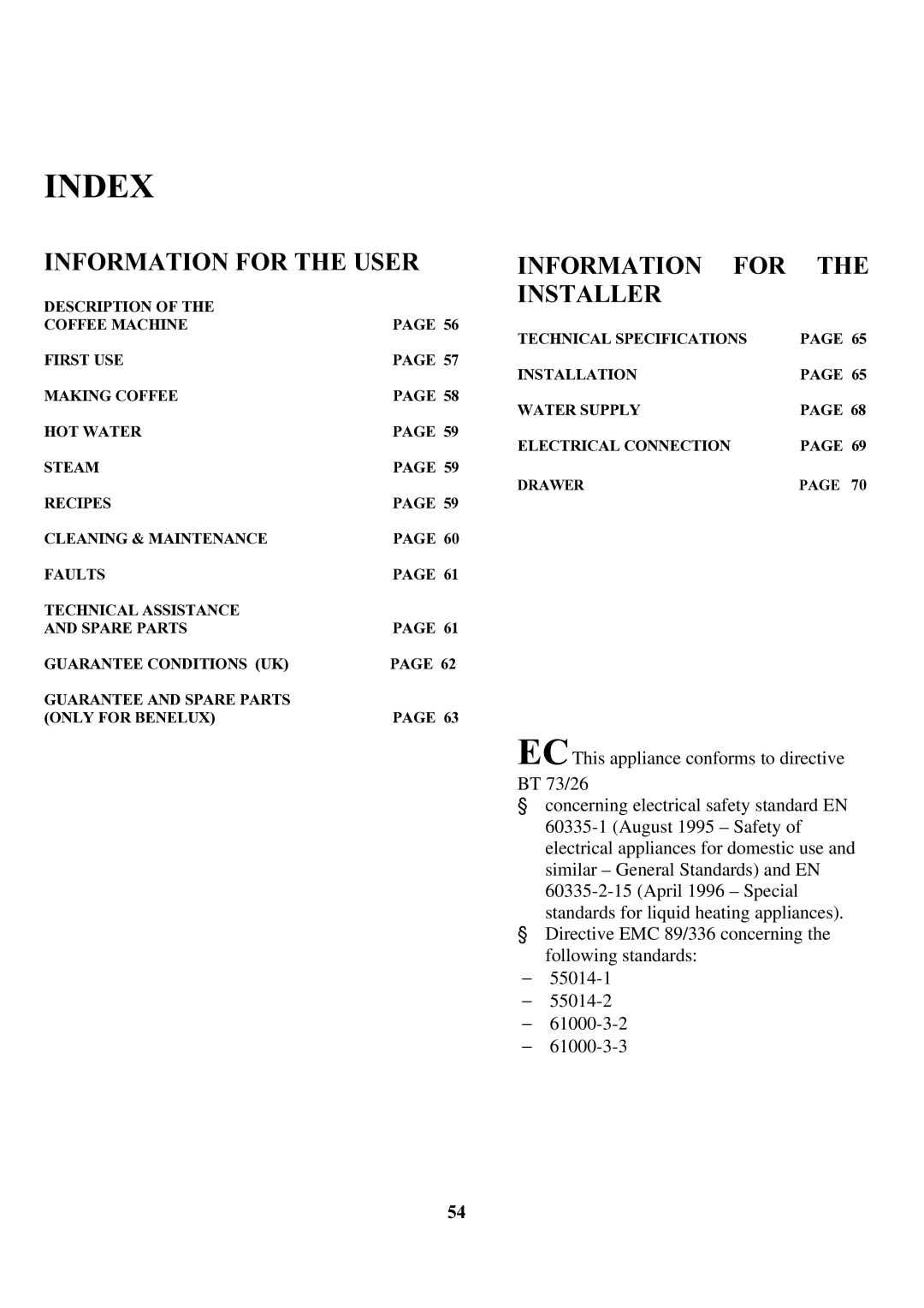 Zanussi ZCOF 637 X instruction manual Index, Information for the User 