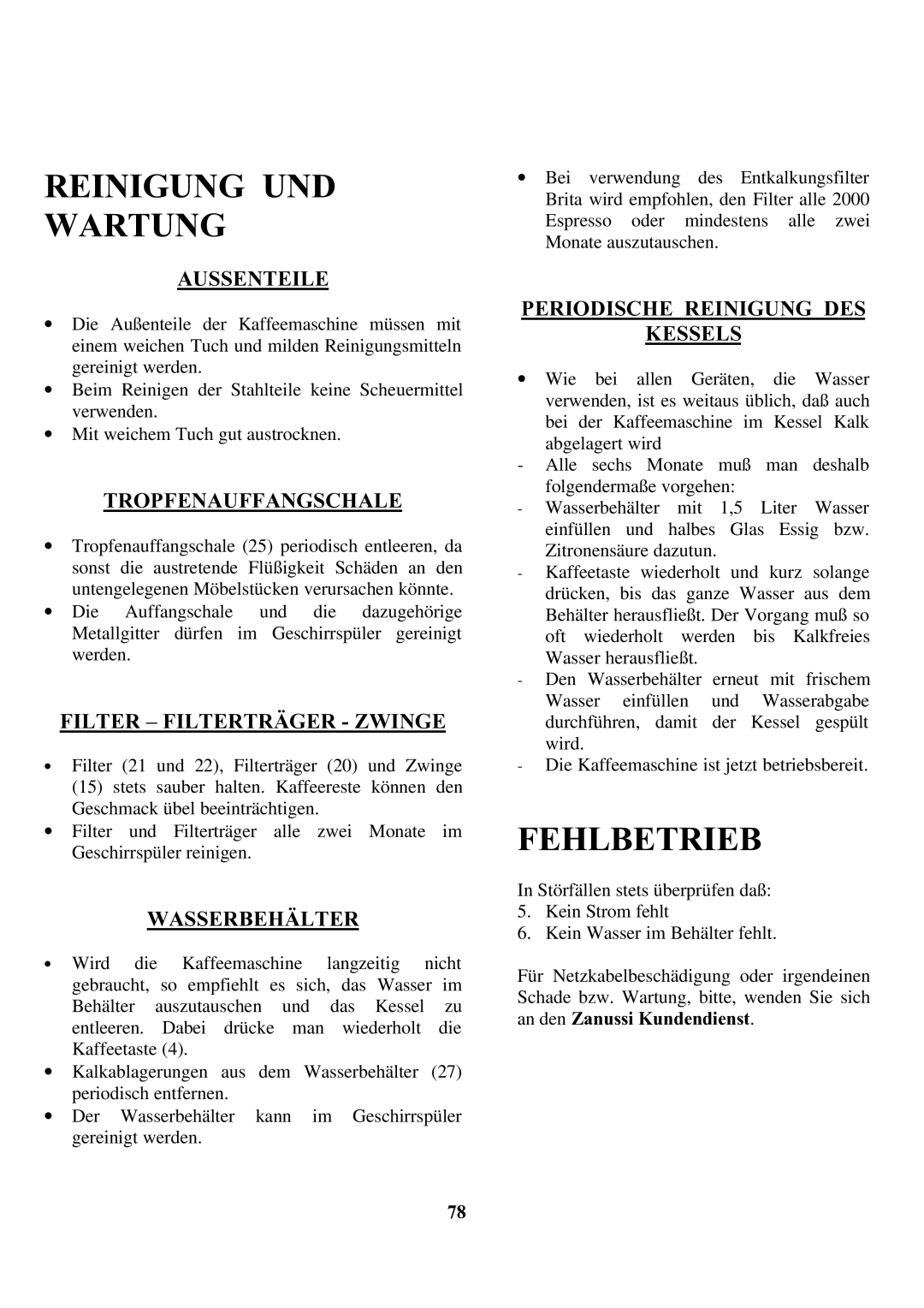 Zanussi ZCOF 637 X instruction manual Reinigung UND Wartung, Fehlbetrieb 