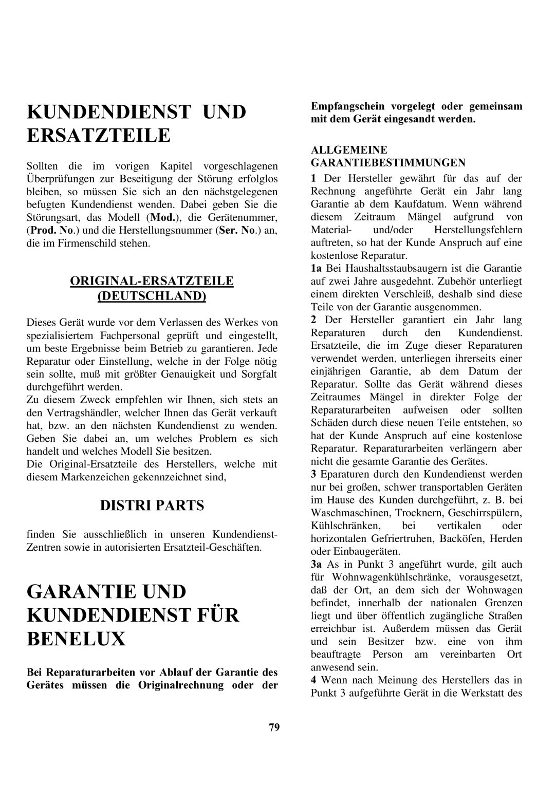 Zanussi ZCOF 637 X Kundendienst UND Ersatzteile, Garantie UND Kundendienst FÜR Benelux, ORIGINAL-ERSATZTEILE Deutschland 